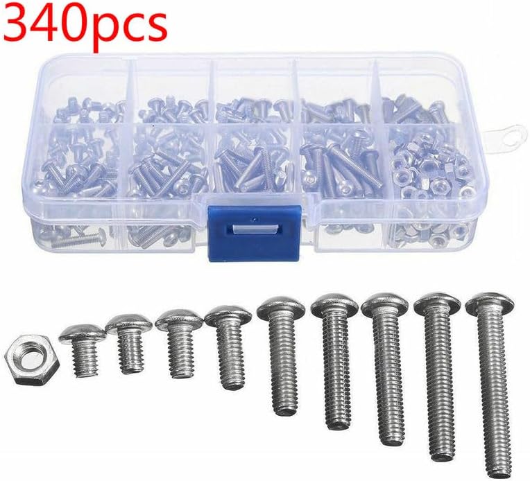 340pcs M3 A2 Stainless Steel Hex Screw Nuts Bolt Cap Socket Hardware Fasteners Accessories Assortment kit Set