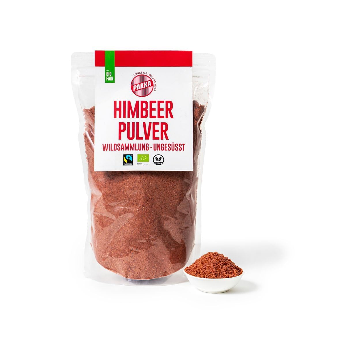 PAKKA - Bio Fairtrade Himbeeren Pulver, Himbeerpulver, sonnengetrocknet, ungeölt, ohne Schwefelzusatz und ungesüßt, aus Wildsammlung, direkt von Kleinbauern aus Samarkand in Usbekistan, vegan 750g