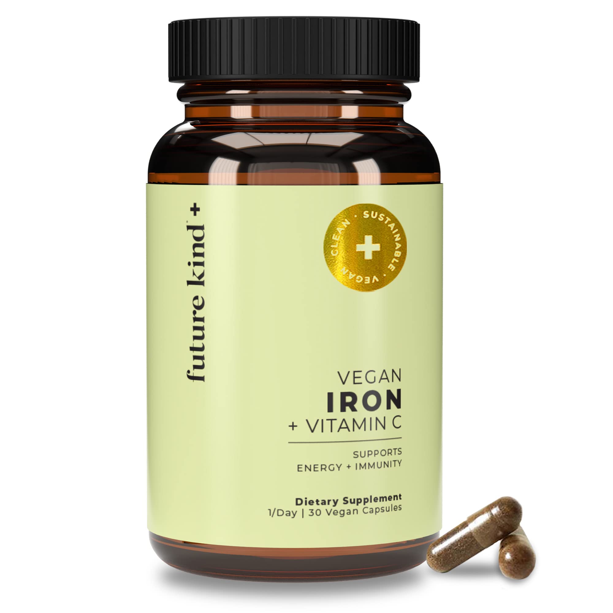 Future Kind Vegan Iron Supplement With Vitamin C - Chelated Iron Bisglycinate for Maximum Absorption and Vitamin C from Ac...