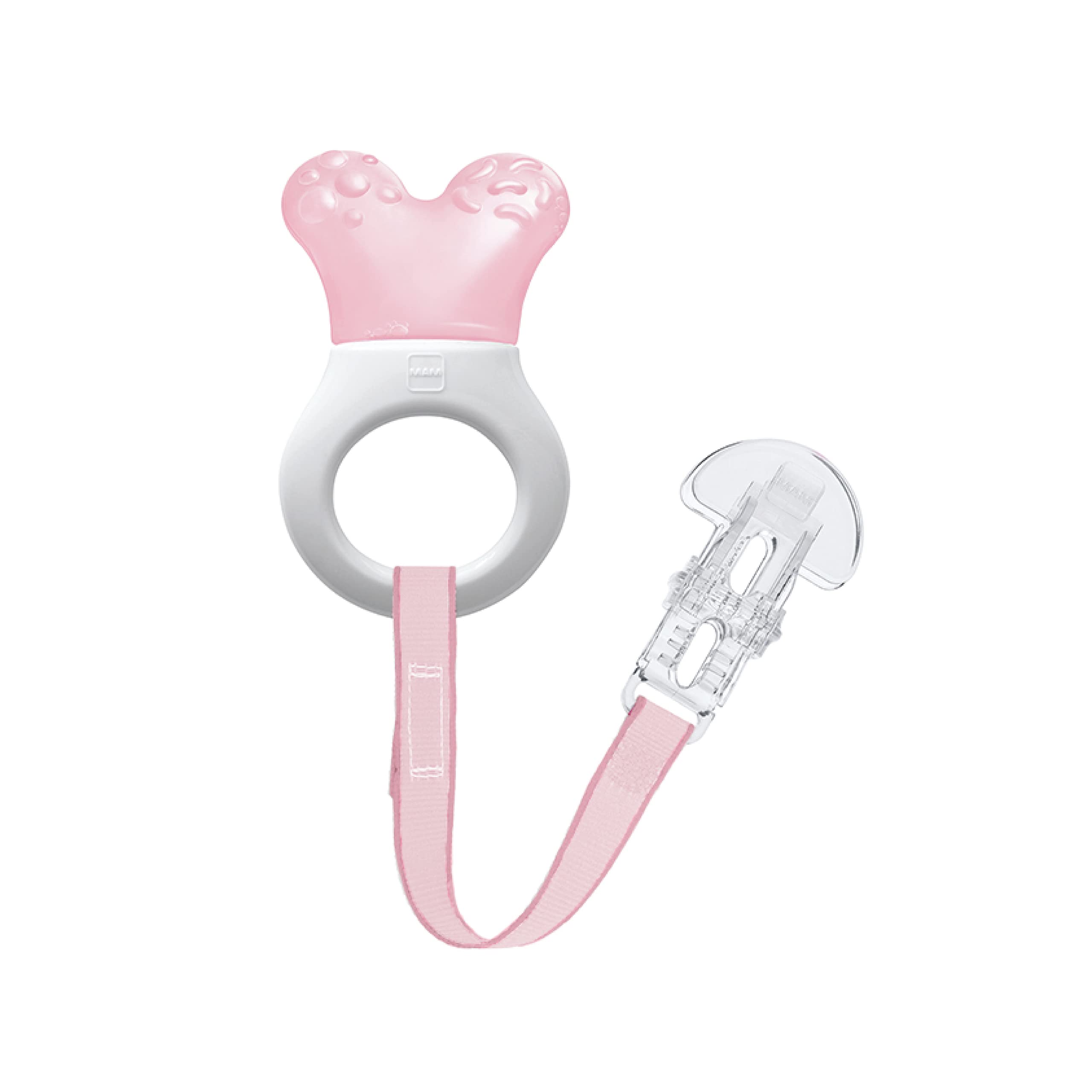 MAM Cooler & Clip Cooling Teething Aid with Clip for Easy Attachment, Extra Small and Lightweight Teether for Babies, from 2+ Months, Pink