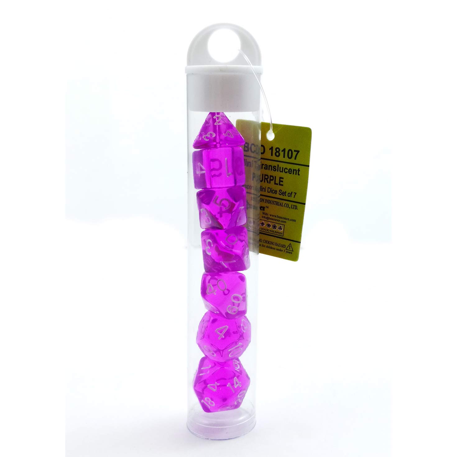 Bescon Mini Translucent Polyhedral RPG Dice Set 10MM, Small RPG Role Playing Game Dice Set D4-D20 in Tube, Transparent Purple โ image 1