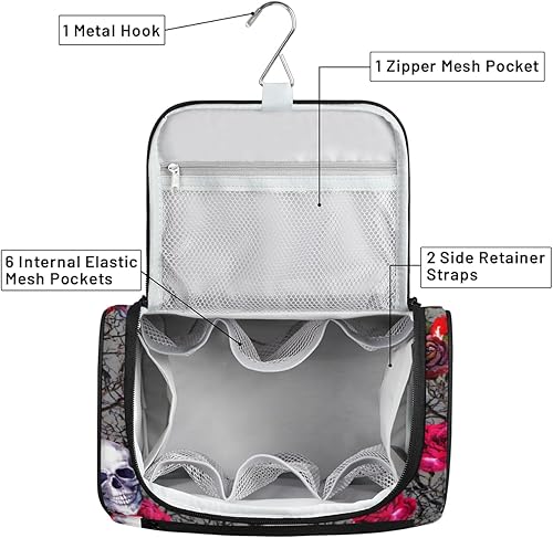 Miniatura 5 de Sugar Skulls Halloween Decor Toiletry Bag for Women Travel Makeup Organizer with Hanging Hook Traveling Cosmetic Bags for Toiletries Accessories