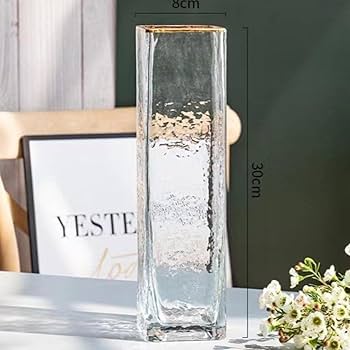 Amazon.co.jp: YJFFQ フラワーベースガラス 花瓶 四角 25cm花器