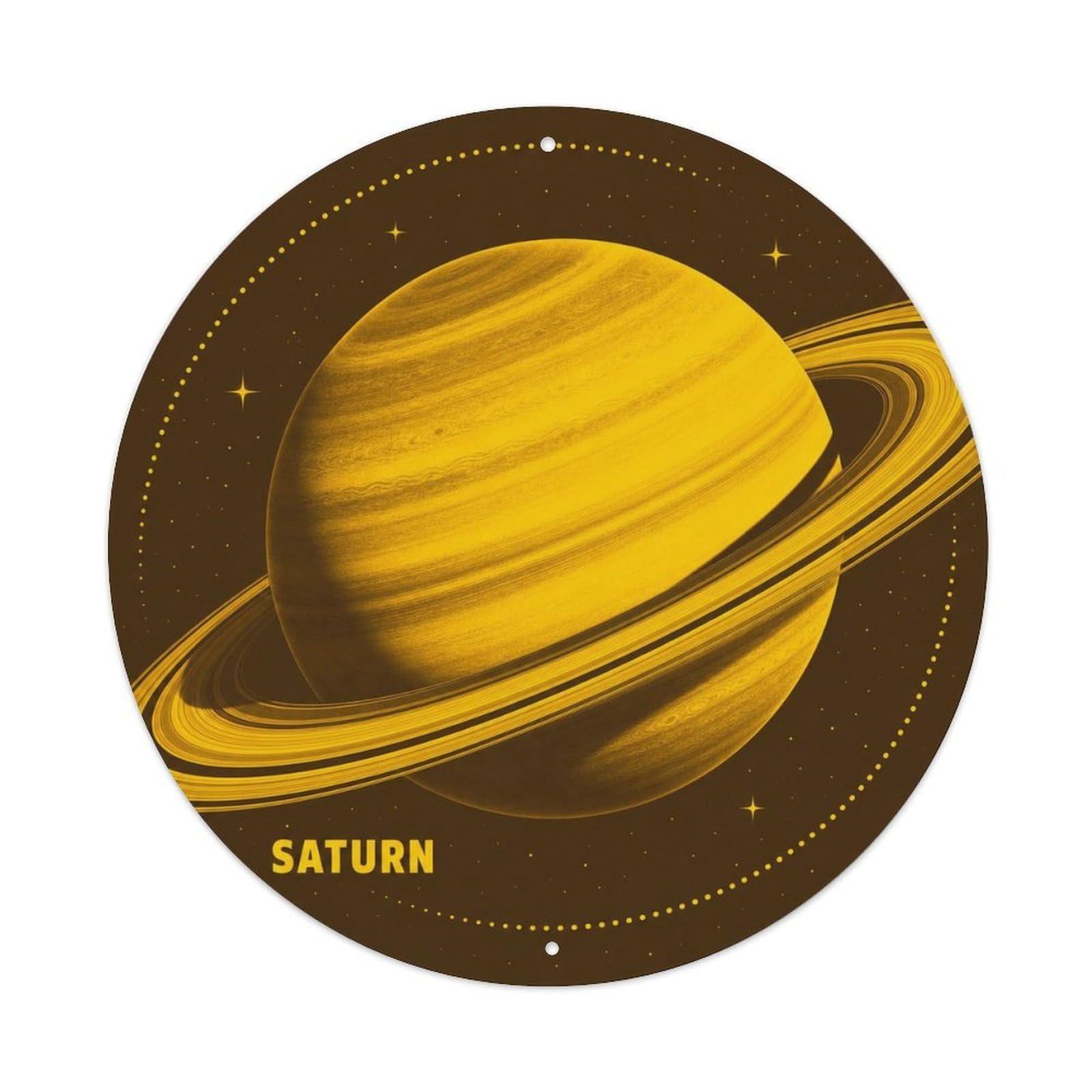 Astronomy Celestial Saturn Ringed Planet Neon Sci Fi Metal Tin Sign Plaque Wall Decor for Cafe, Man Cave, Club Bar, Office, Home Garden Round Metal Poster 8x8Inch