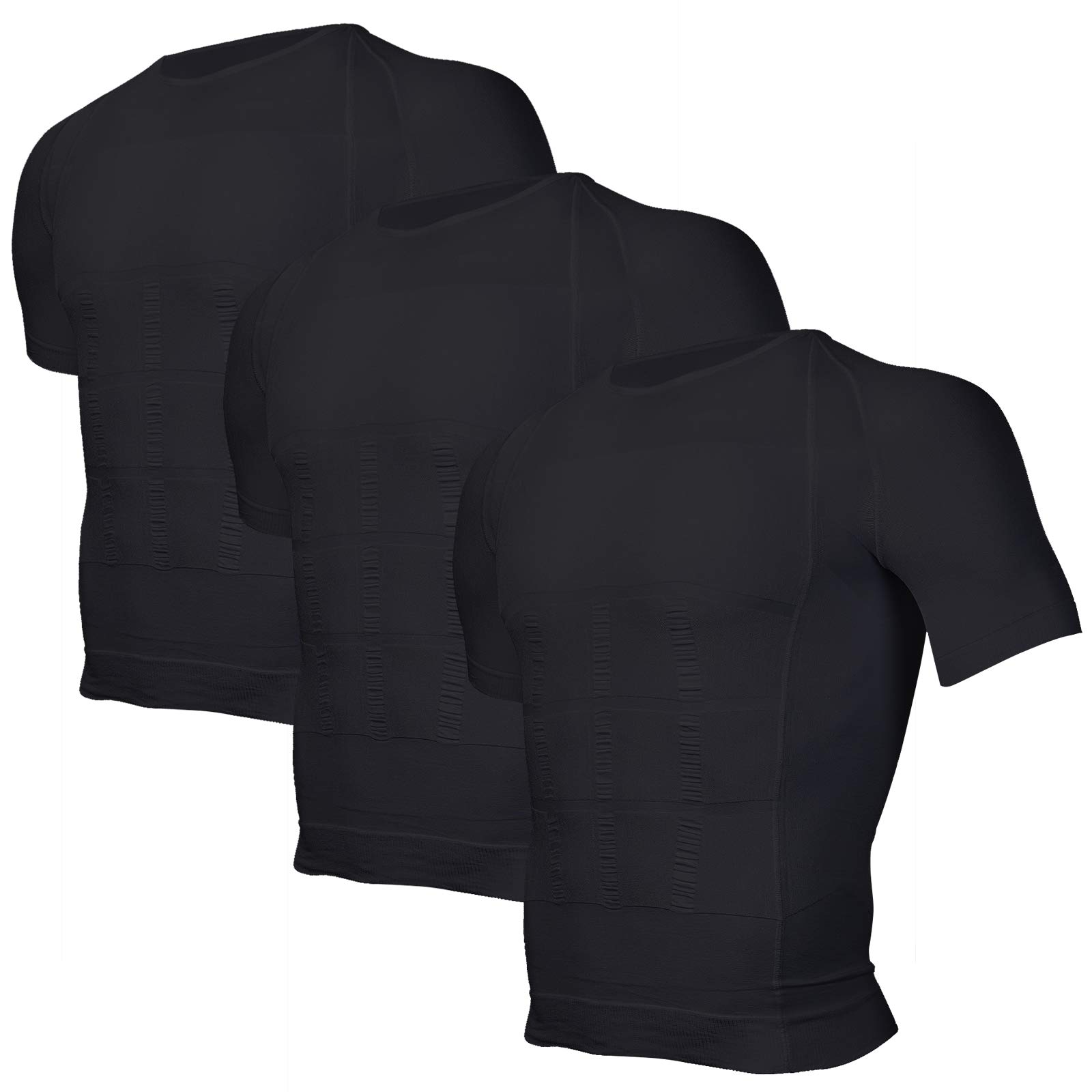 Odoland3 Pack Men's Body Shaper Slimming Shirt Tummy Vest Thermal Compression Base Layer Slim Muscle Short Sleeve Shapewear