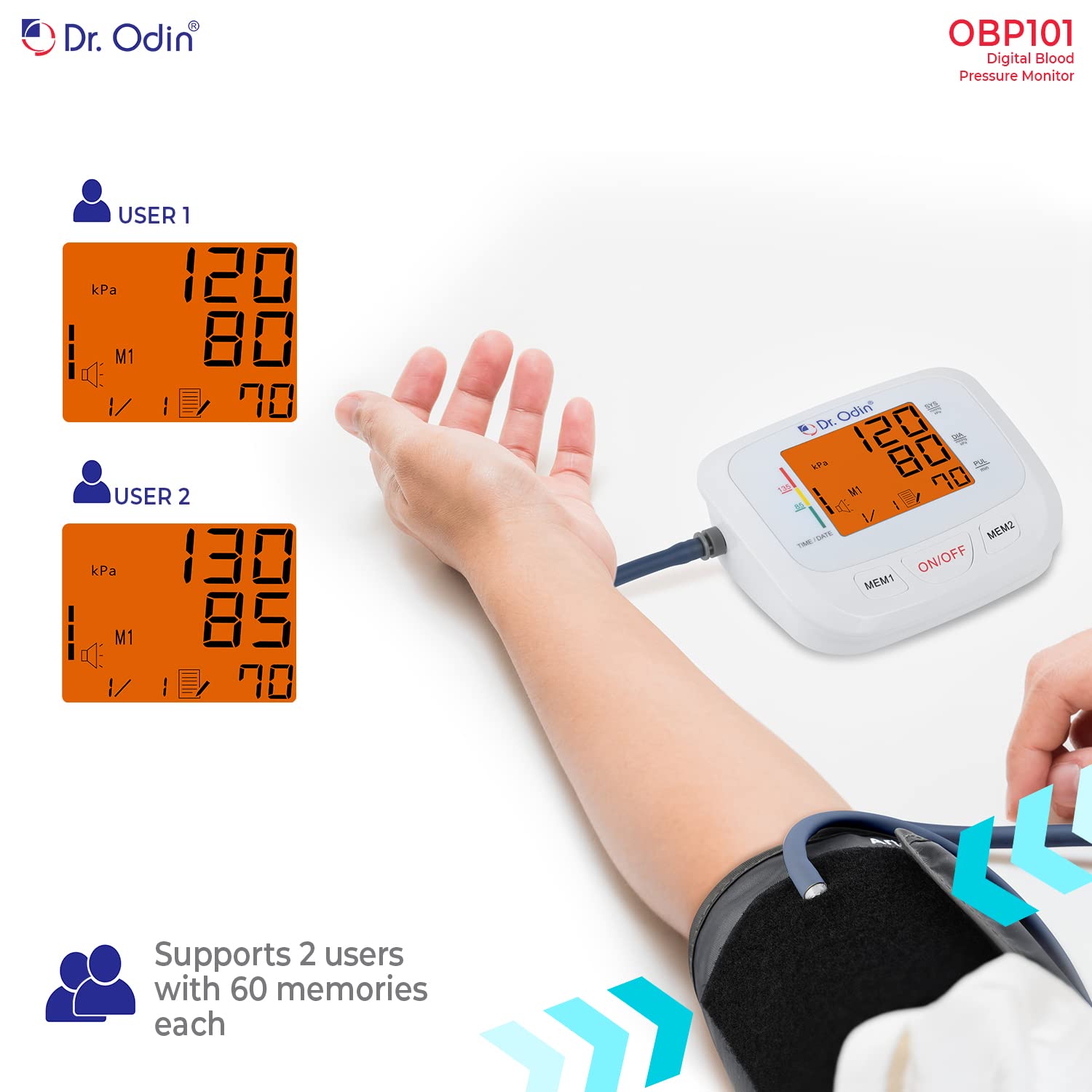 Dr. Odin OBP101 Fully Automatic Digital Blood Pressure Monitor with Large Cuff BPM Monitor at Home BP Machine for Doctors (White, 1 Year Warranty) - Image 3 thumbnail