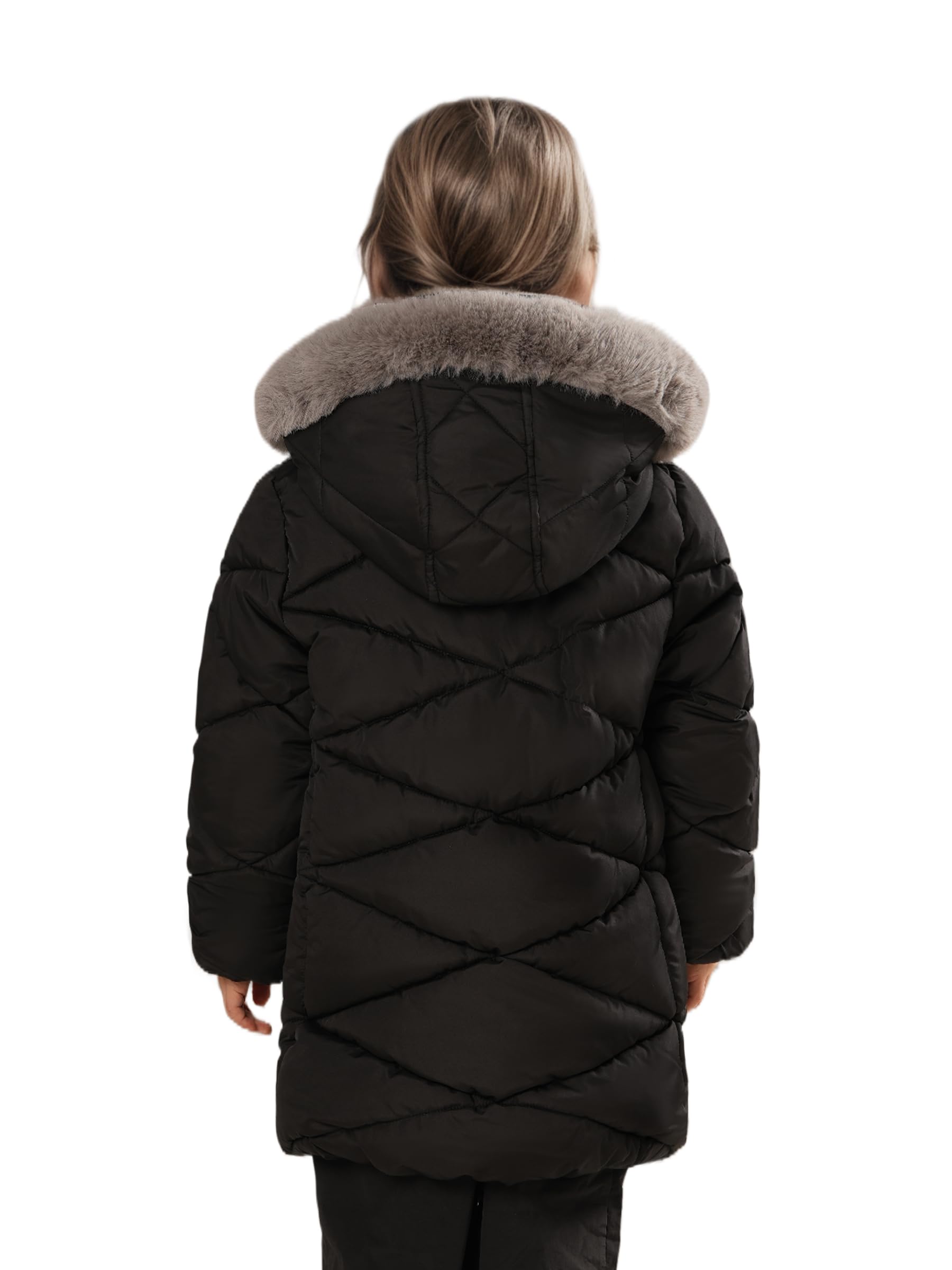 Sunny Sprout Manteau d'hiver avec capuche pour filles - Veste matelassée épaisse pour enfants avec doublure en polaire et manches coupe-vent