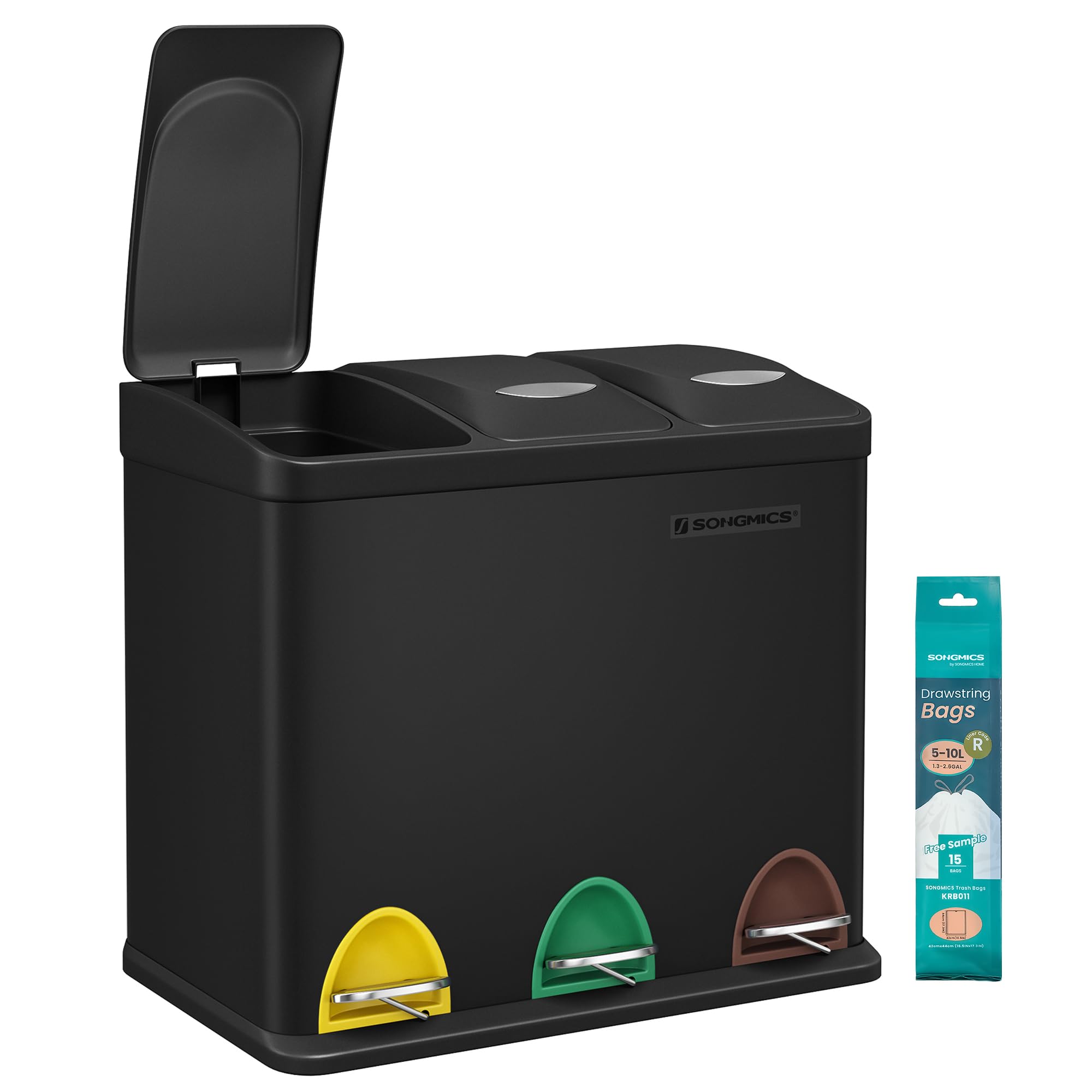 SONGMICS Poubelle Cuisine Tri 3x8L Acier Noir LTB24BK