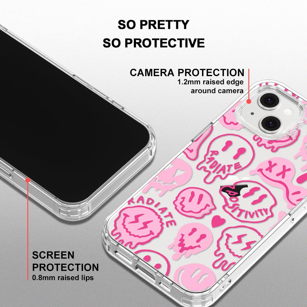 MOSNOVO Coque pour iPhone 13 / iPhone 14, [Protection de Qualité Militaire 2m] [Technologie Anti-Décollage] Coque Transparente Antichoc en TPU avec Design - Sourires Roses Dégoulinants - 5
