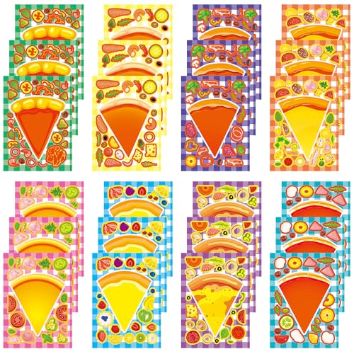 Dorgua 24 Sheets Pizza Make a Face Stickers, Adorable Party Games Decal Mix and Match Sticker, Make Your Own Pizza Stickers DIY Crafts for Birthday Activities Party Supplies Classroom Rewards Gifts