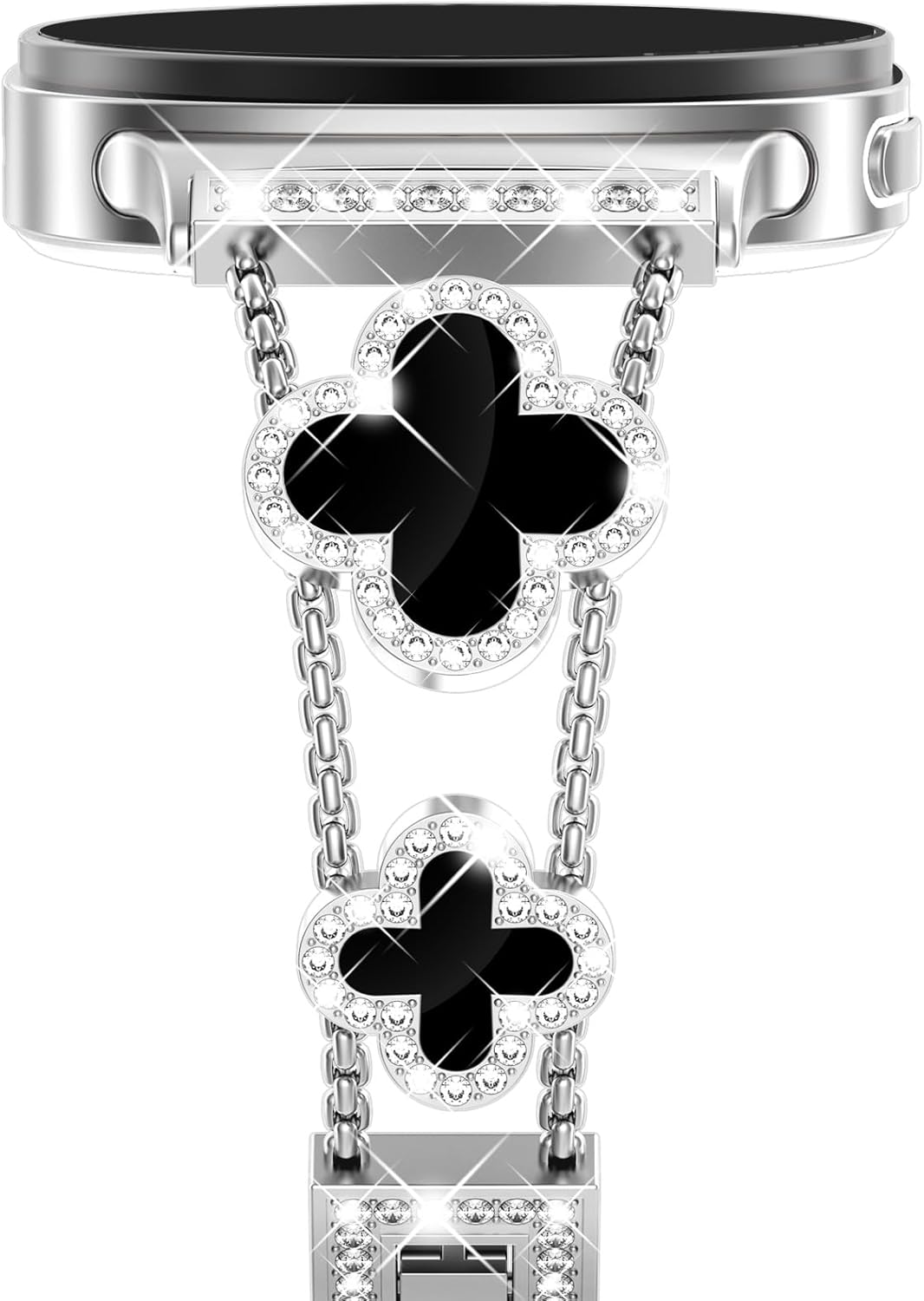 NewWays for Samsung Galaxy Watch 8/8 Classic Bands, Galaxy Watch 7 6 5 4 Bands, Women Metal 4 Leaf Clover Bling Jewelry Bracelet Rhinestone Strap Wristband for Galaxy Watch 8 7 6 5 4