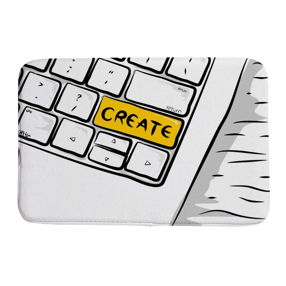 Nuansexi Bath Shower Rugs Floor Mats Non Slip Bathmat Doormat Tub Mat Coral Velvet Absorbent Entrance Carpet Mats Machine Washable ?Sketch Computer Keyboard Button Bedroom Decor