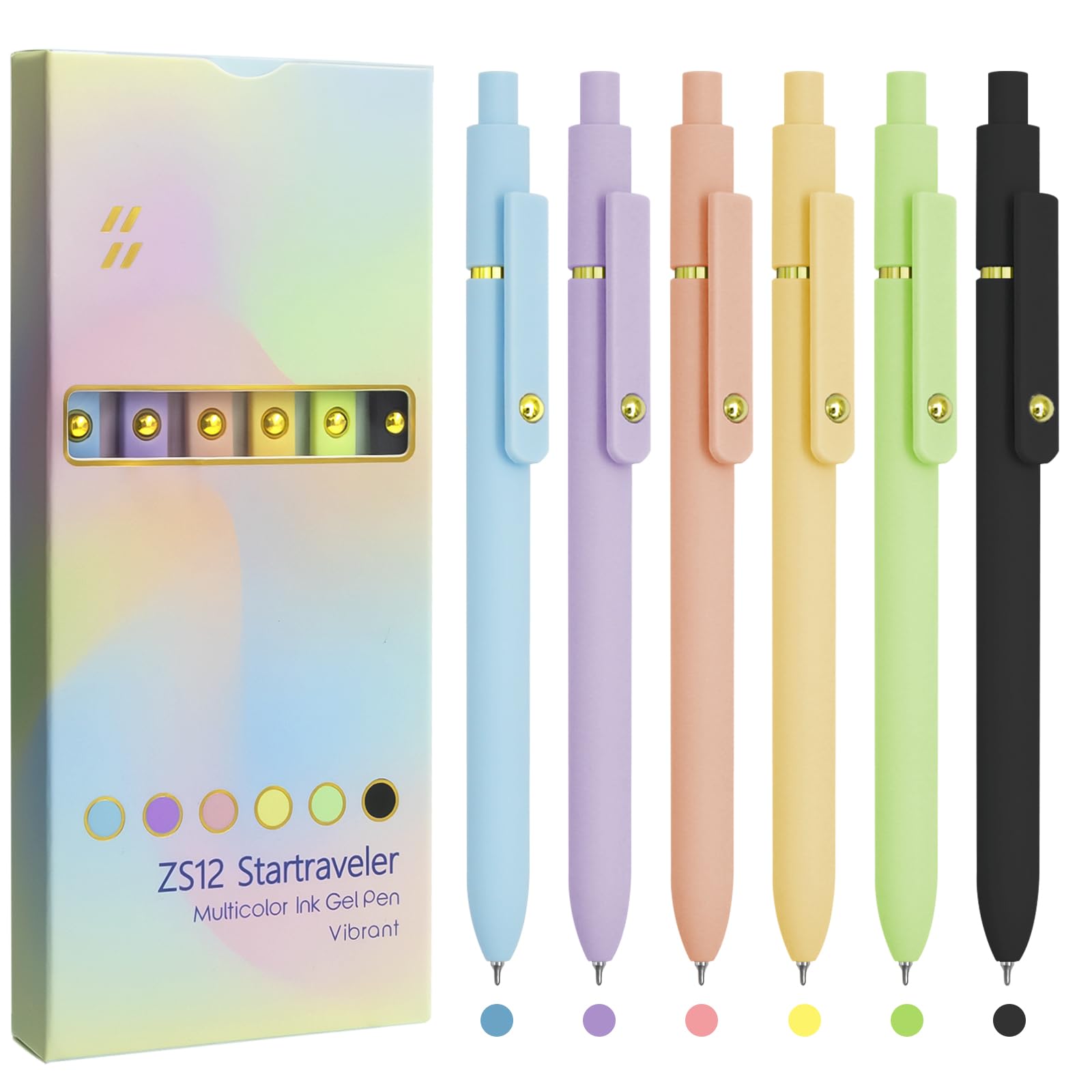 UIXJODO Farbige Gelstifte, 6er-Pack, bunte Stifte mit feiner Spitze, glattes Schreiben, 0,5 mm, farbige Tinte, Gelstift für Tagebuch, Notizen, Planer, Schulbedarf, Geschenke für Krankenschwestern