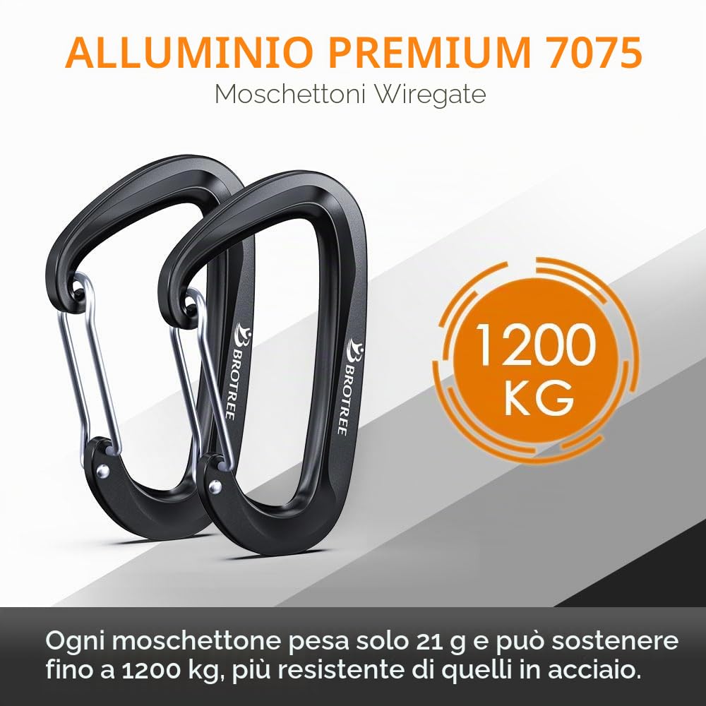 Brotree Moschettone Multiuso 12KN (1200 kg) Pesante Moschettoni Tipo D Alluminio per Amaca, Borse, Zaino, Campeggio