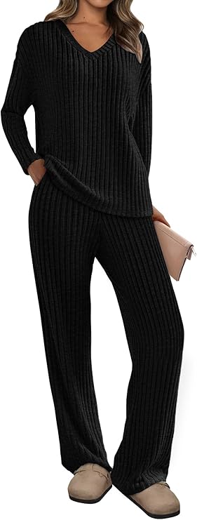 PRETTYGARDEN 2 Piece Sets for Women Fall 2025 Soft Comfy Lounge Long Sleeve Pajamas Set Knit Postpartum Pj Outfits Clothing