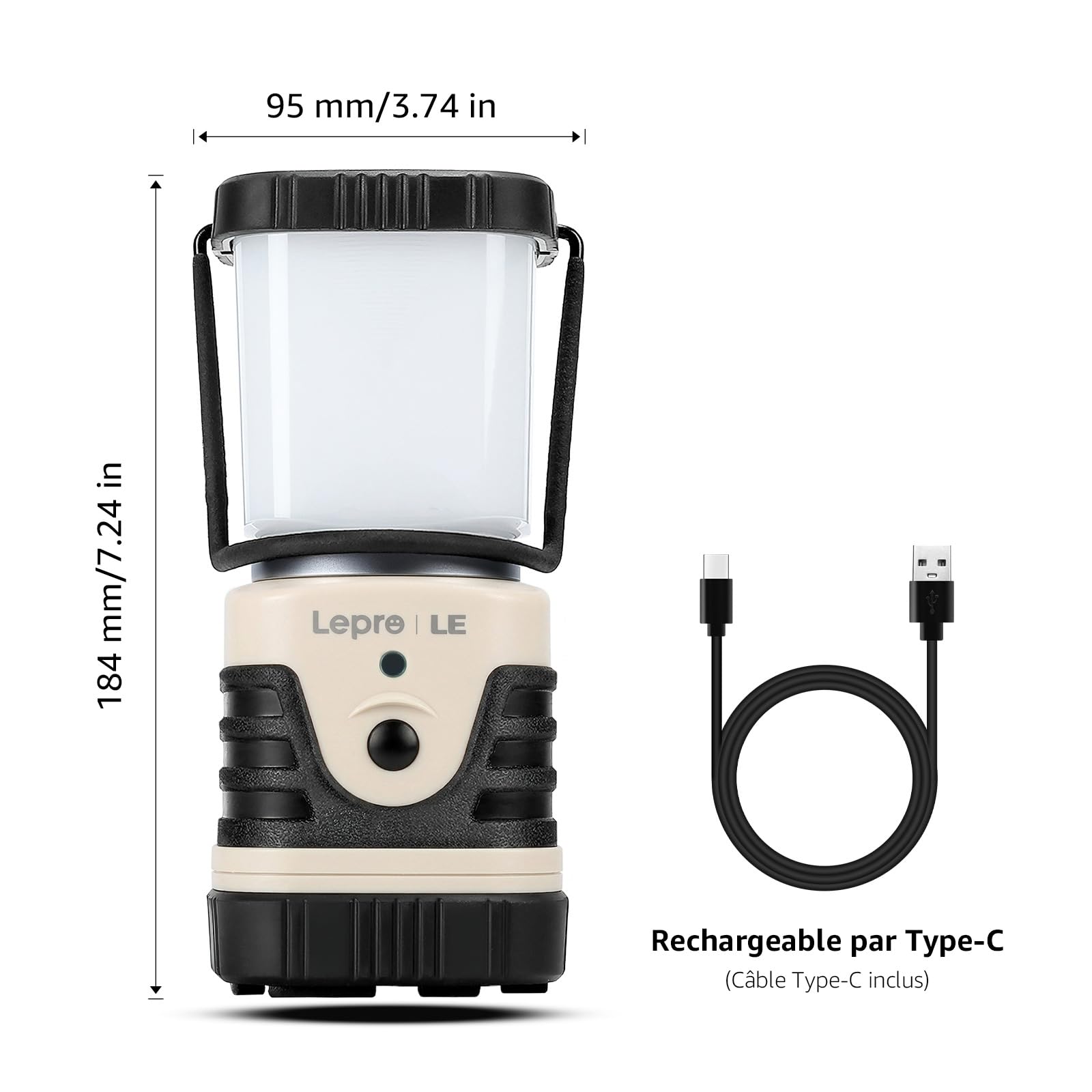 Lepro Lampe Camping LED Rechargeable 1000Lm, 4 Modes Dimmable, IPX4 Etanche | Éclairage 360°, Recharge USB & Batterie de 4400mAh, 3100K-6000K, pour Camping, Bricolage, Secours, Garage, Cave, Lot de 2