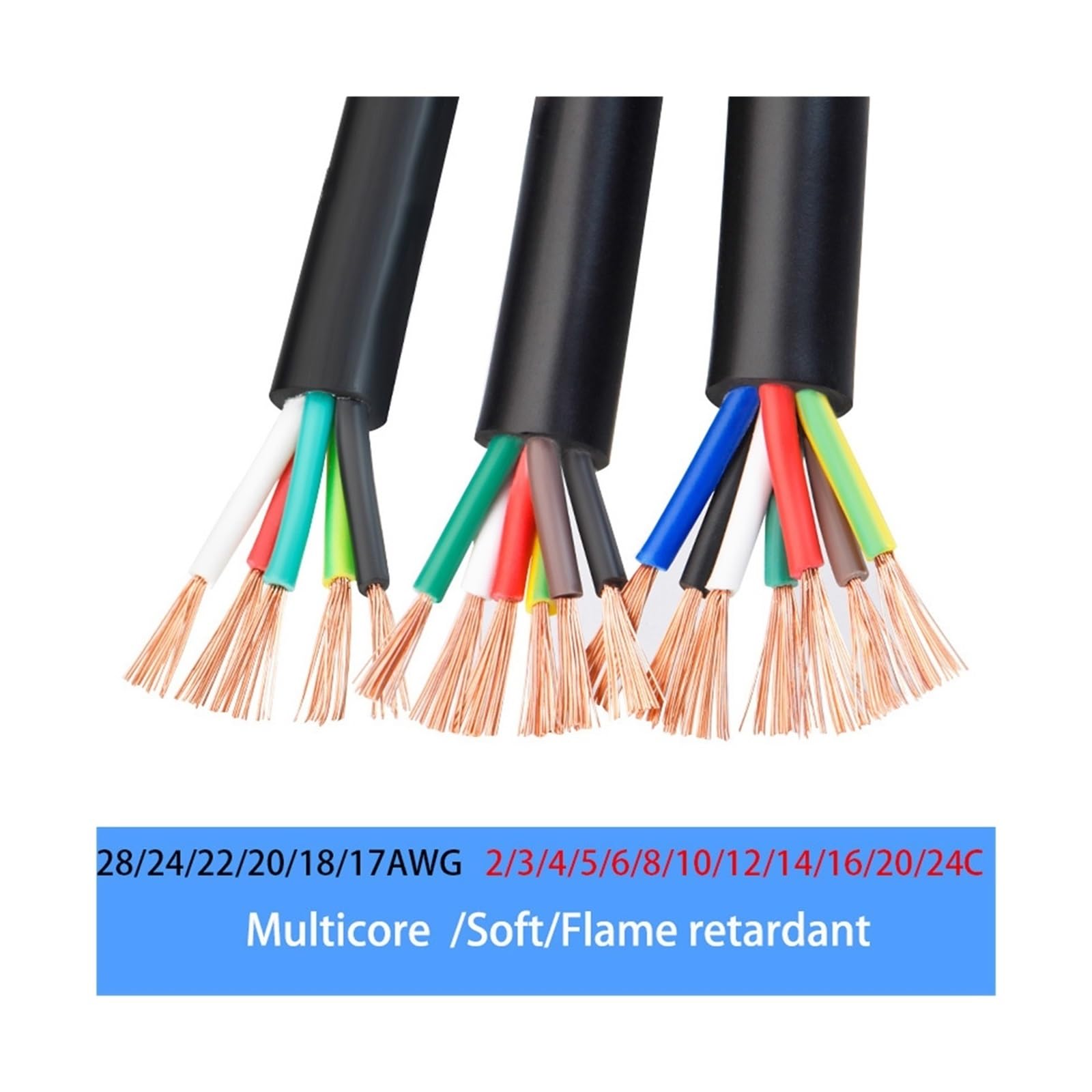 Wielordzeniowy kabel sterujący RVV 2M, 17-28AWG 2-24 żyły