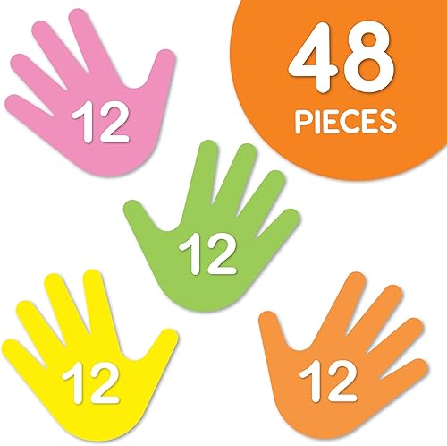 Miniatura 5 de 48 piezas de recortes de neón de huellas a mano con guía IDEA, tarjetas de colores brillantes de 2 caras hechas en Estados Unidos, detalles de papel