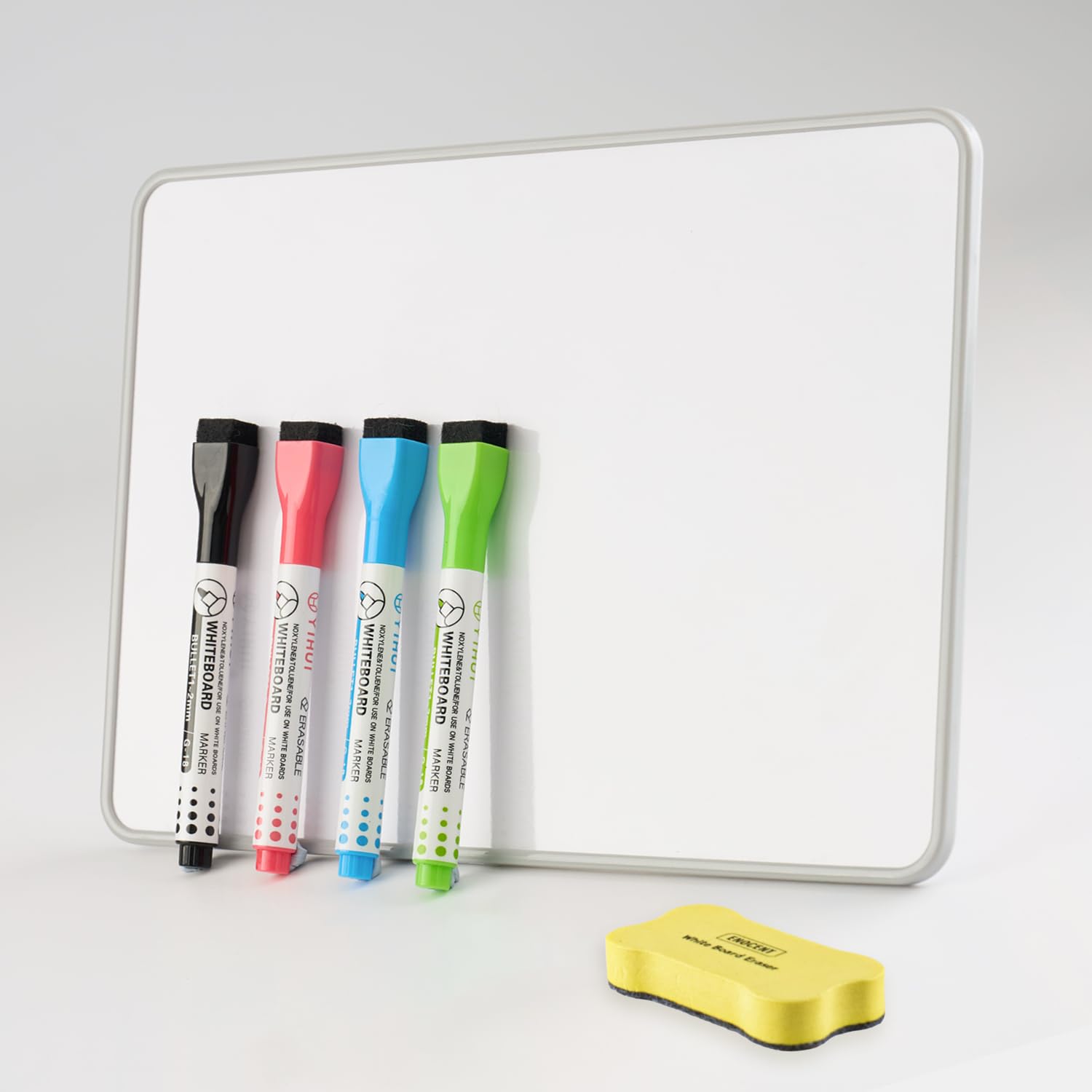 Small Whiteboard with Grey Edging - A4 Whiteboard with White Board Pens and Erasers, Smooth Writing and Easy to Dry Wipe, Suitable for Kids, Students, Writing, Drawing, Home, Office, School, Classroom โ image 1