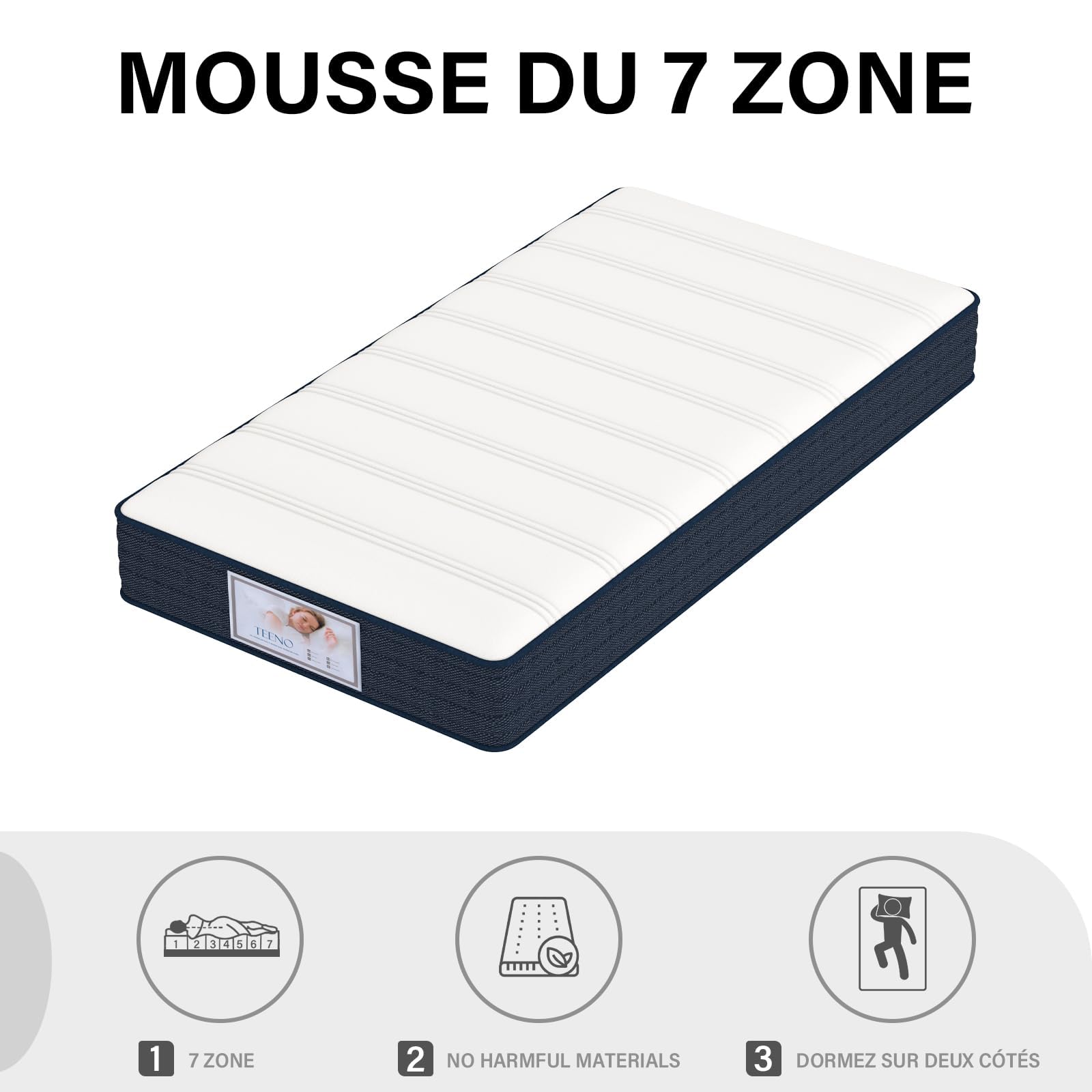 TEENO Ensemble Composè:Matelas a Memoire de Forme Matelas+Sommier à Lattes sur Pieds-4 Pieds Inclus(Ensemble 90x190, 22)