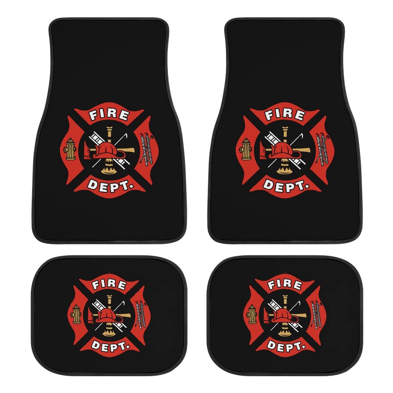 Bagea-Ka Firefighter Fire DEPT. Logo Rescue Pattern Car Floor Mats 4-Piece Front & Rear Protection Set Carpet Universal All Weather Fit Most Car Truck