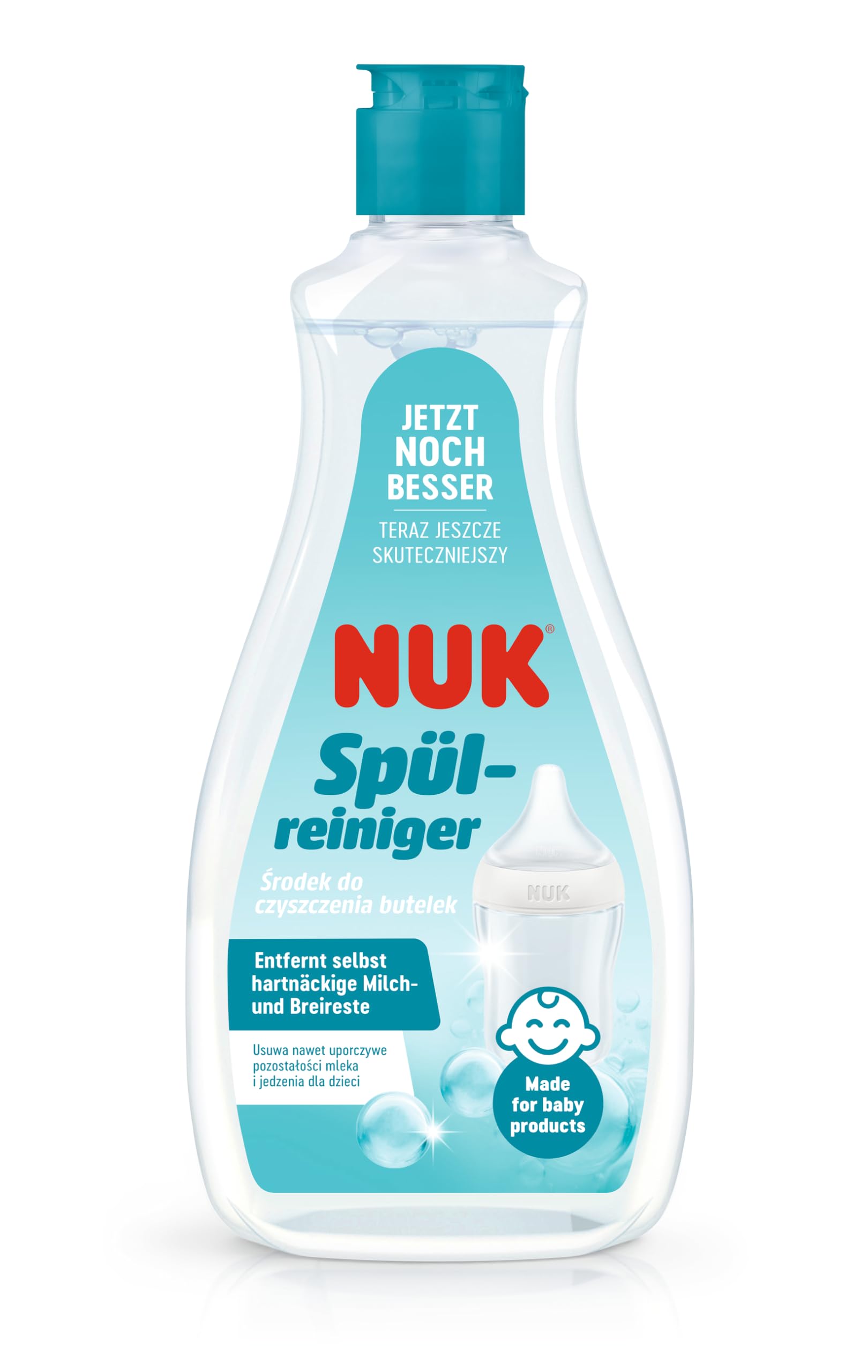 NUK Spülreiniger für Babyflaschen | 500 ml | Ideal zur Reinigung von Babyflaschen, Nuckeln und Zubehör | Duftstofffreier Reiniger | pH-neutral | 100 % wiederverwertbare Flasche