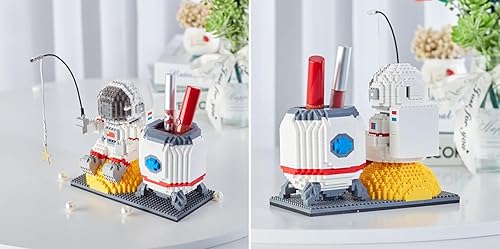 Miniatura 5 de Elegrafy Mini bloques de construcción de astronauta para niños y adultos, juguetes espaciales con kit de iluminación LED, soporte para bolígrafo