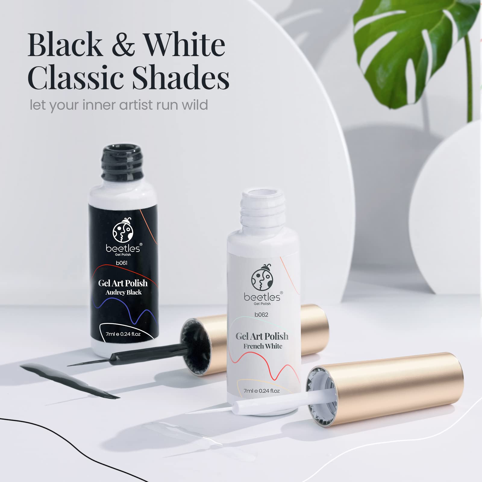 Beetles Gel Polish Nail Art Gel Liner Set 2 Popular Black White Colors