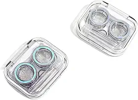 Conjunto de 2 capas de lentes de contato, itens essenciais de viagem com kit de ferramentas removedoras e frasco de solução, caixa de armazenamento de lentes de contato transparente para viagens, casa