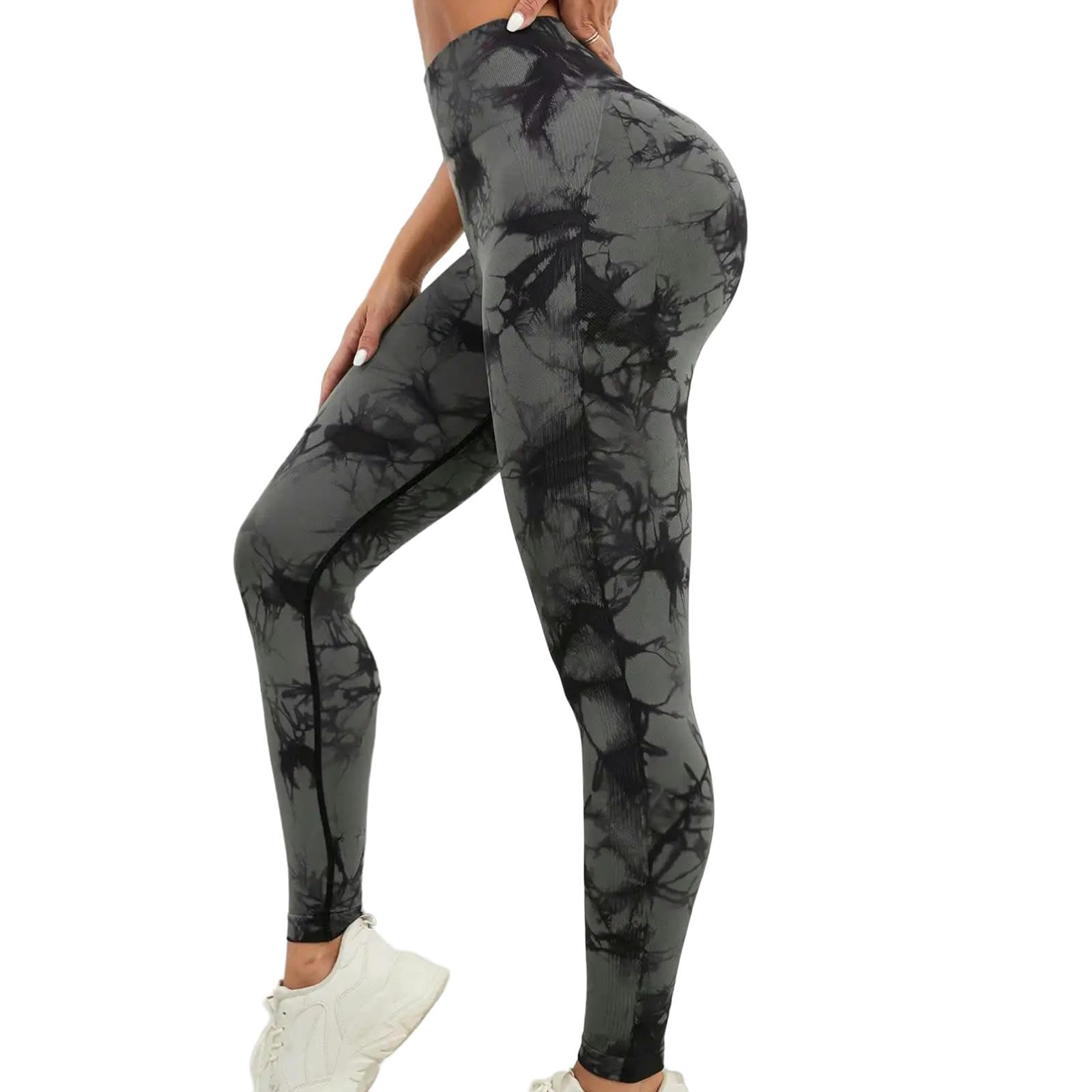 Legginsy dla kobiet UK Tie Dye spodnie do jogi sportowe legginsy damskie bezszwowe wysoka talia push up damskie rajstopy fitness trening legginsy -szary-S