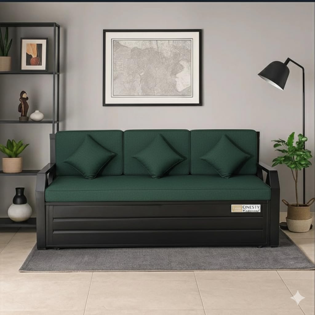RegalRest Sofa Cum Bed Single Size Dark Green | Space-Saving Wooden Sofa Bed with Cushions | Modern Home Furniture | Multi-Functional Design RegalRest Sofa Cum Bed Single Size Dark Green | Space-Saving Wooden Sofa Bed with Cushions | Modern Home Furniture | Multi-Functional Design