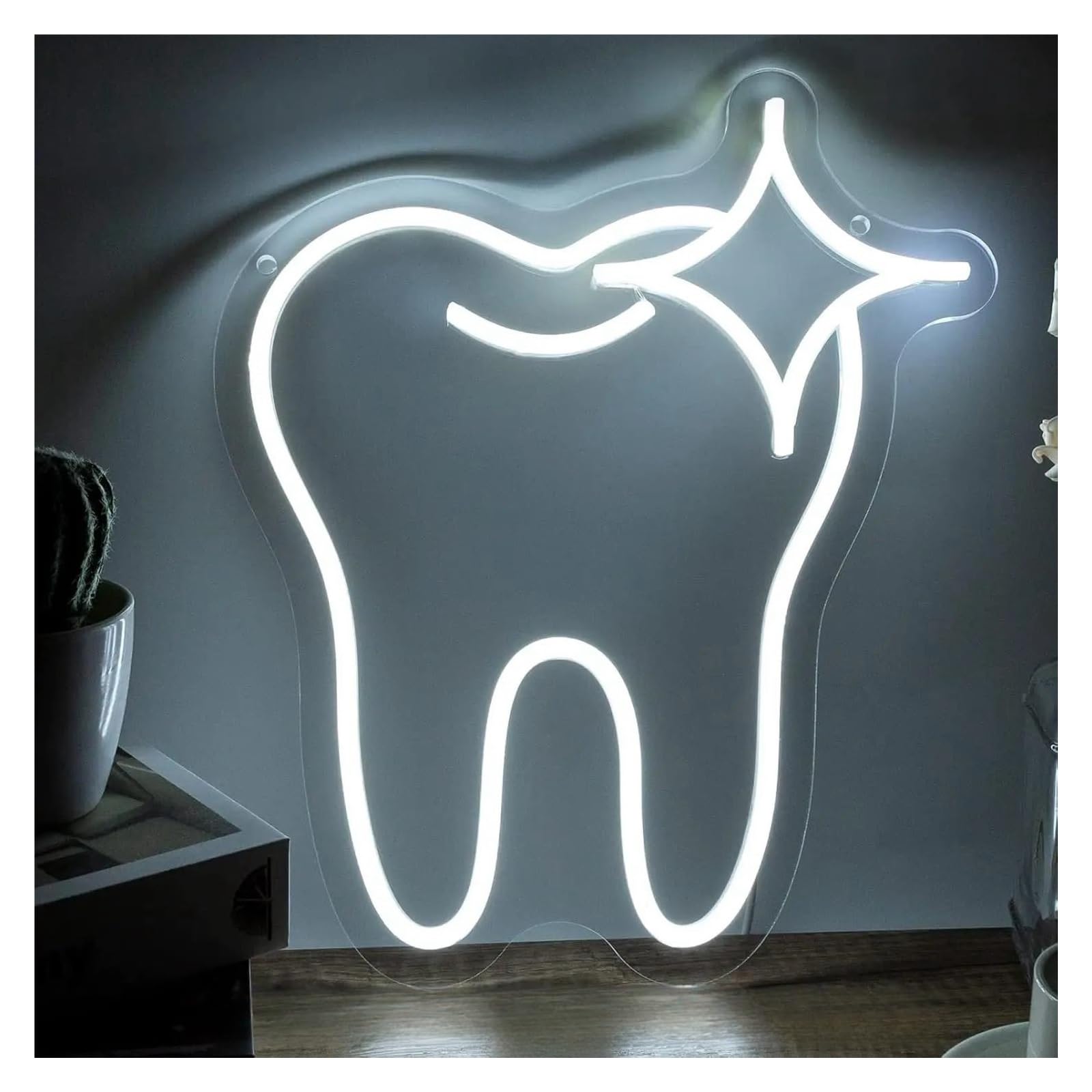 BYAMBD Home Bar Decor Teeth Neon Decorative Lights Dimmable Signs Dental Office 32cm×37cm(White)