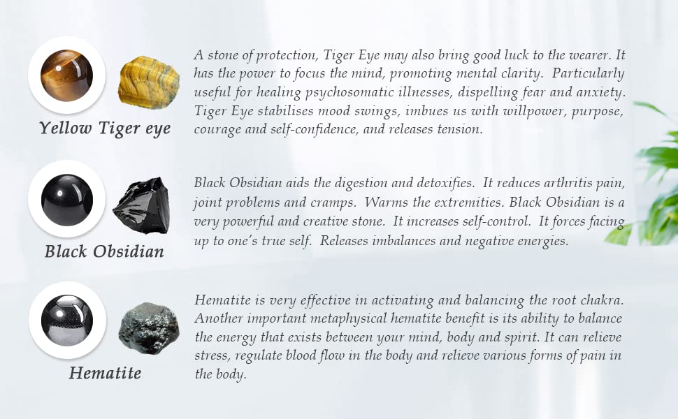 Jovivi 8mm/10mm Mens Natural Hematite Black Obsidian Tiger Eye Crystal Stone Bracelet Lava Rock Beads Anxiety Bracelets,Round Gemstone Healing Crystals Bracelet for Men Women Good Luck4