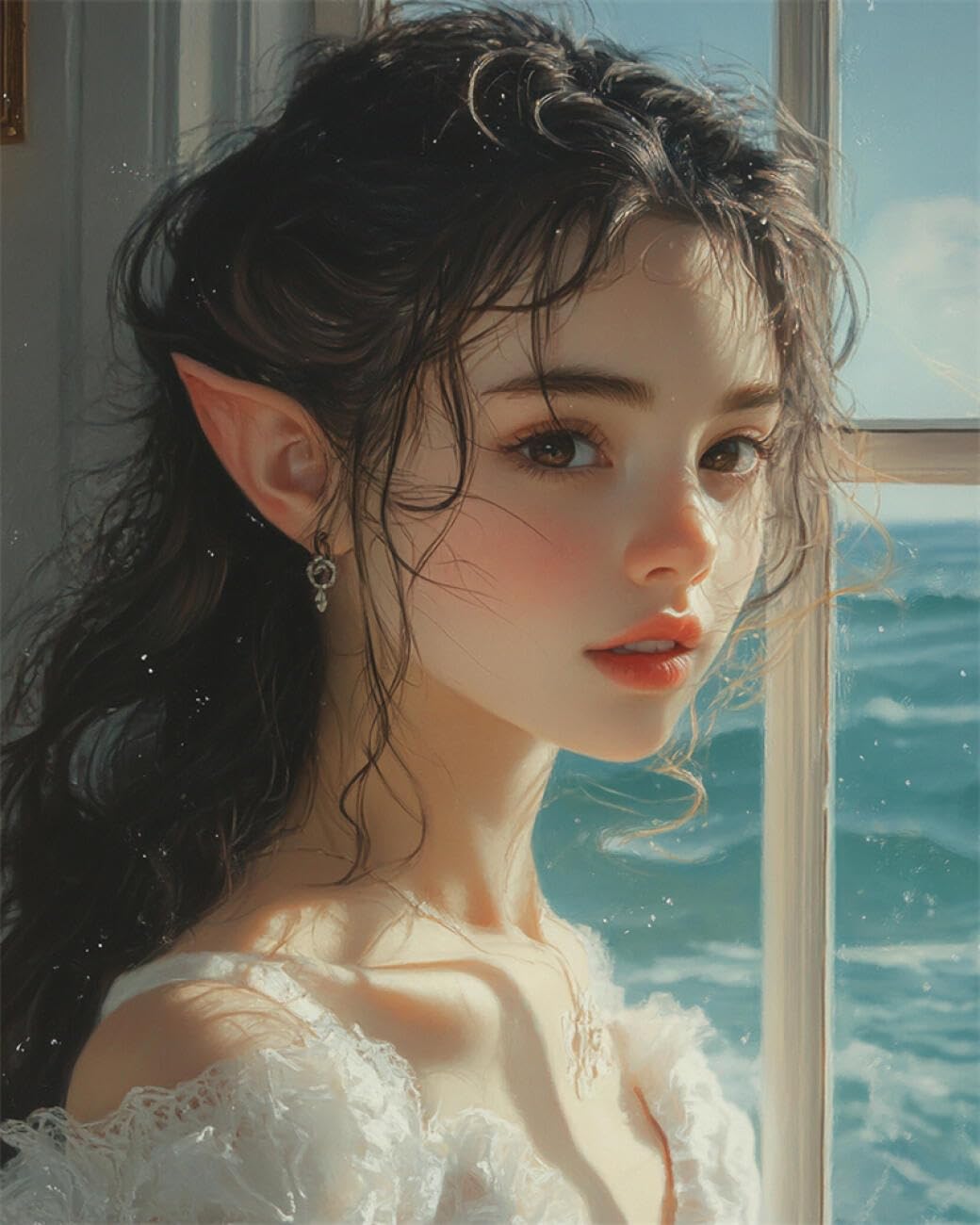 AMBATTERY DIY Bead Embroidery Set Fantasy Elf Girl Cross Stitch Needlepoint Handcraft Tapestry Kit Beaded Stitching Pattern 3D Embroidery Set 40x50cm