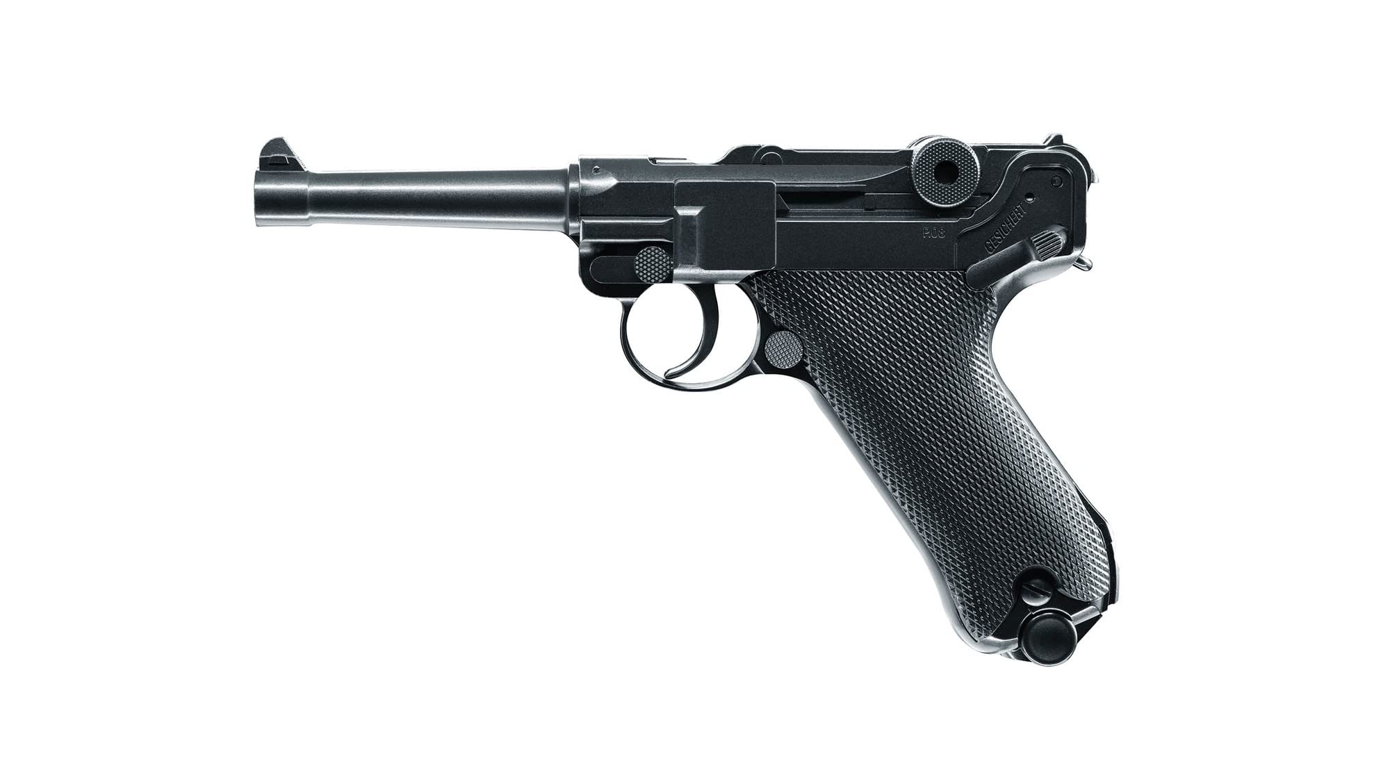 Pistola perdigon Lugger P08 Blowback 4,5mm + Funda + Balines + co2. 23054/29318/13275. Potencia 2,5 Julios