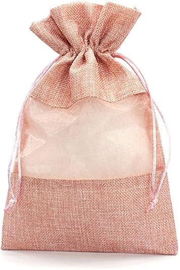 Amazon Saj 巾着袋 ラッピング 包装 巾着ポーチ 小物入れ 18cm 28cm 麻布 オーガンジー ピンク 1個 ギフトバッグ 袋 文房具 オフィス用品