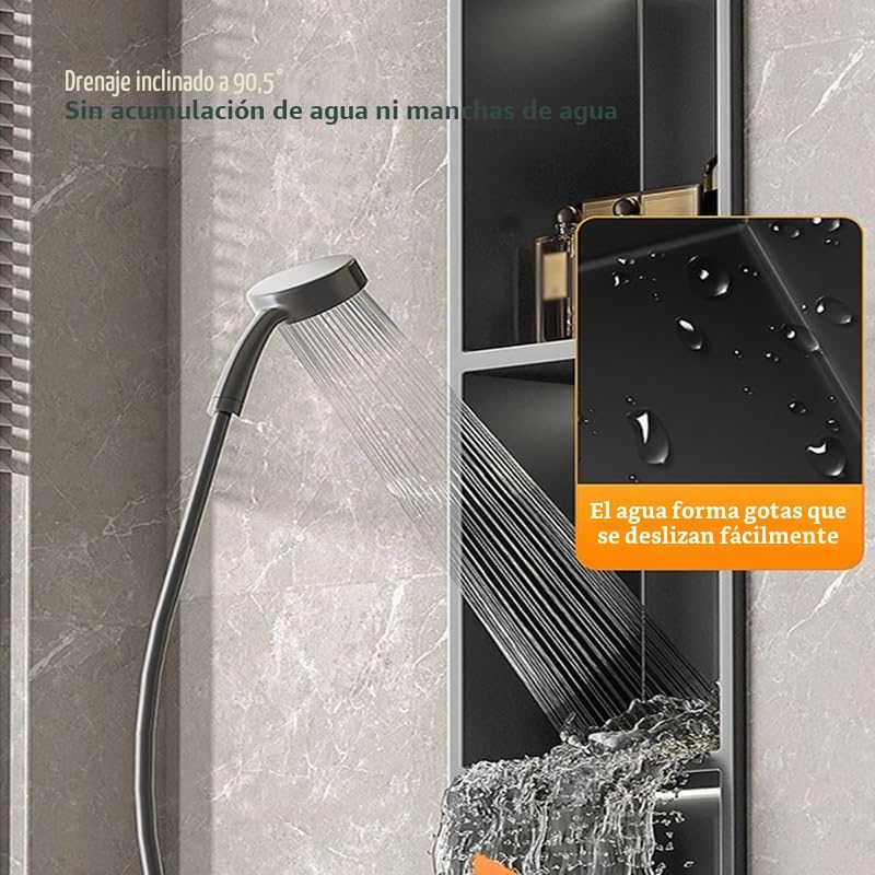 Nicho de Pared de Acero Inoxidable, nicho de Ducha Empotrado con luz LED, Estante Organizador Impermeable para Almacenamiento en el baño, no Necesita Azulejos (Negro, 70 x 28 x 12,5 cm)
