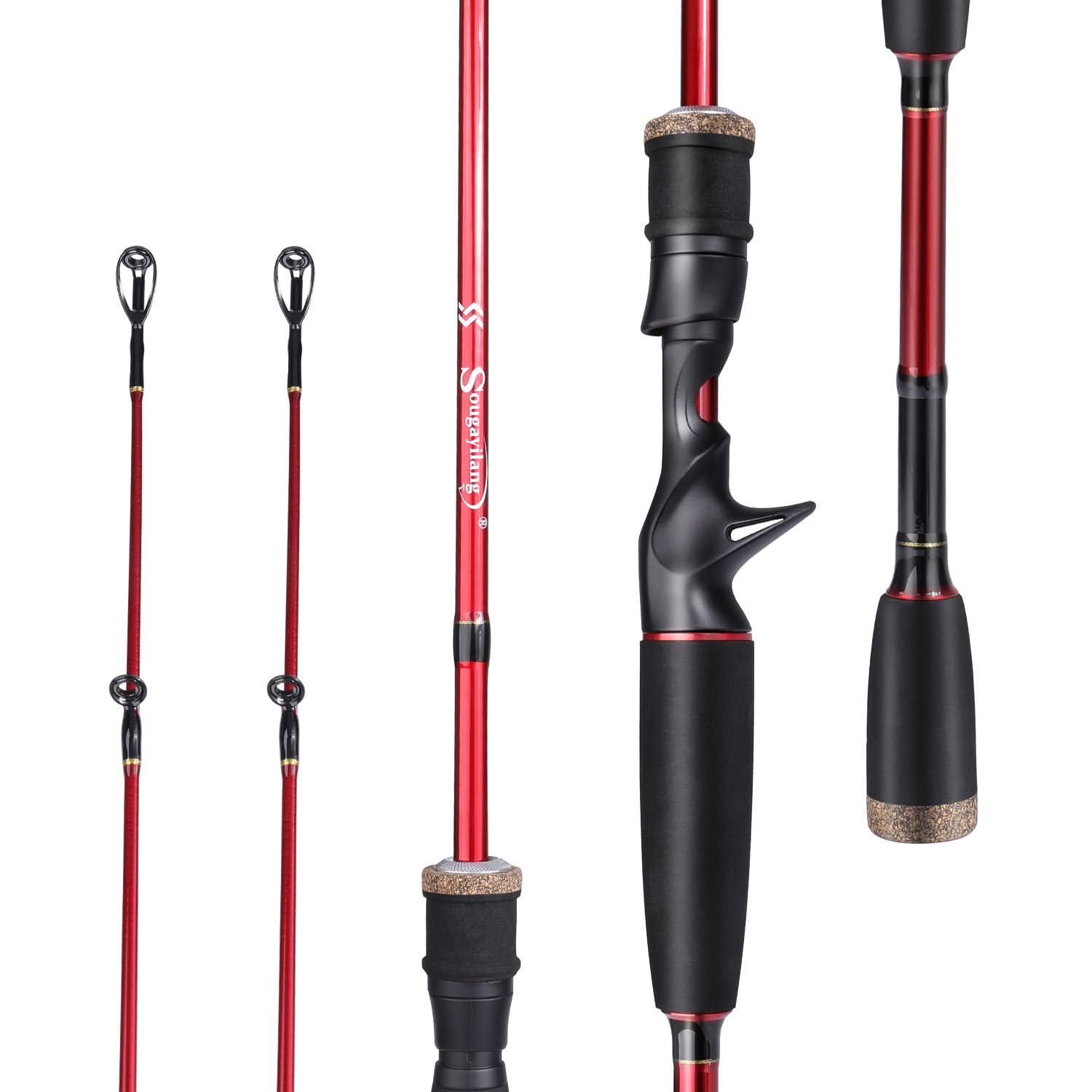 Sougayilang Fishing Rod, 2Pc Casting Rod Spinning Rod for Freshwater Tournament Quality Fishing Pole with 2 Tips for Bass