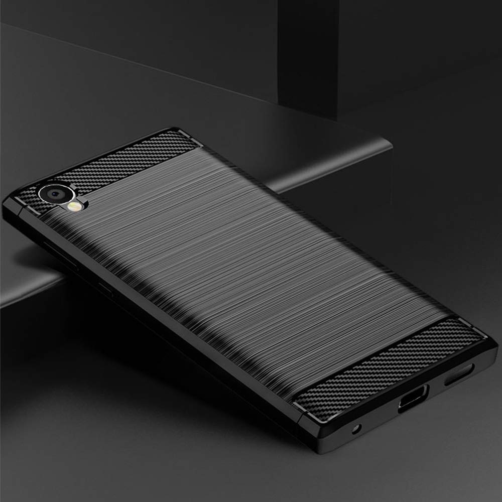 Custodia Per Sony Xperia L1 Con Fibra Di Carbonio E Vetro Temperato Incluso – Asuwish, Morbida E Antiurto (Nero)