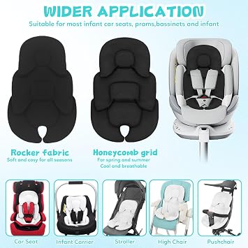 Baby Stroller Cushion, Baby Pram Liner, Pram Insert for Stroller, Car Seat Insert Infant, Universal Pushchair Seat Liner Infant, Breathable Soft, for Pram Buggy, Bassinet (Black)