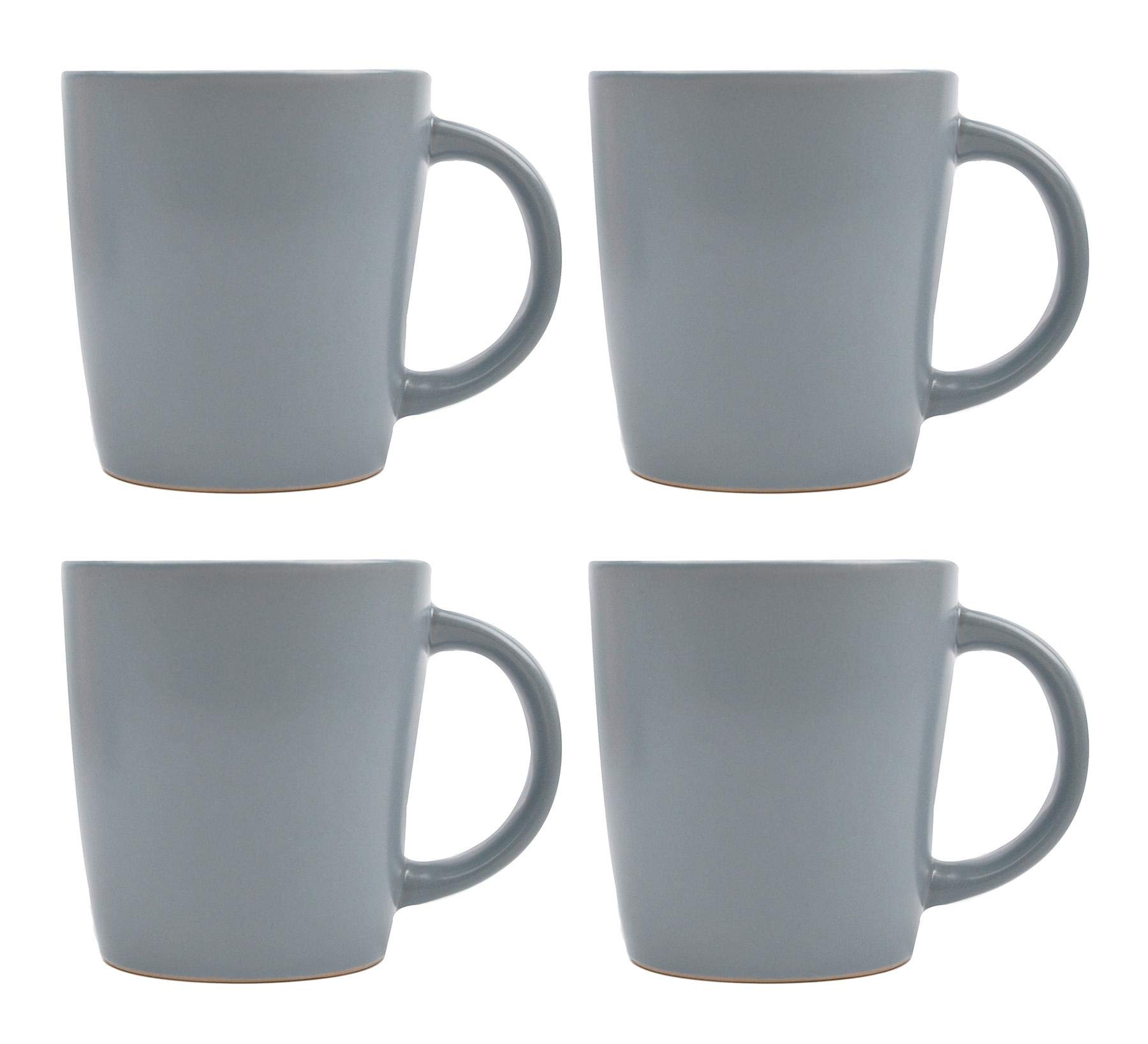 Yöl Grey Solid Coffee Mugs Tea Cups Set Of 4 White Rim Stoneware Home Office 370Ml