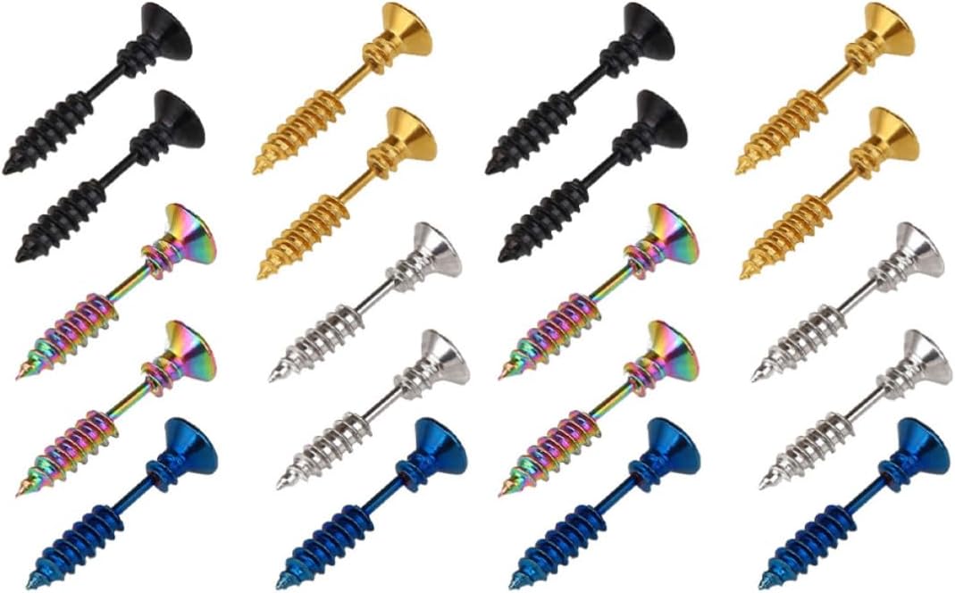 Stainless Steel Screw Stud Earrings Fashionable 10 Pairs