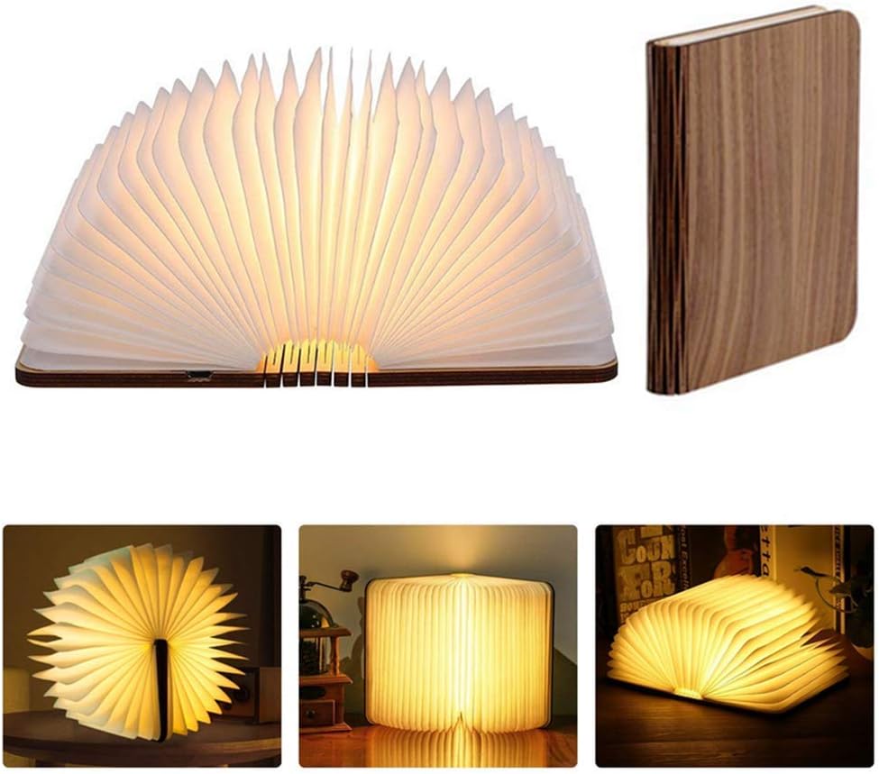 Led Wooden Folding Book Light, Book Lamp USB Rechargeable, Bedside Lamp Night Light Decorative Table Lamp for Novelty Gift for Anniversary,Birthday,Christmas (Walnut Black: 14.5 X 11 cm)