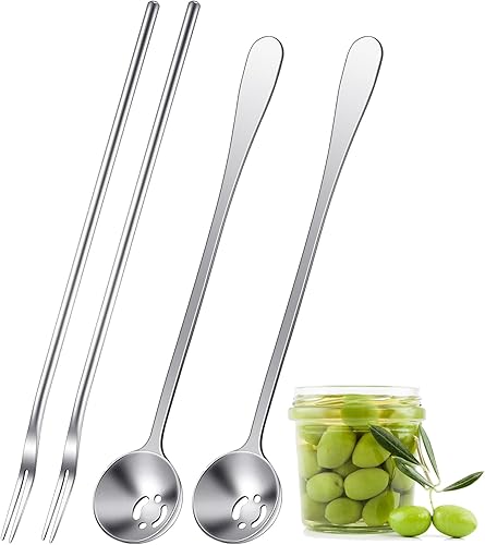 4 cucharas de olivo de mango largo de 75 pulgadas y tenedor de pepinillo de 87 pulgadas cucharas de servir y tenedor de alcaparazón ranurado tenedor disponible en Yaxa Guatemala