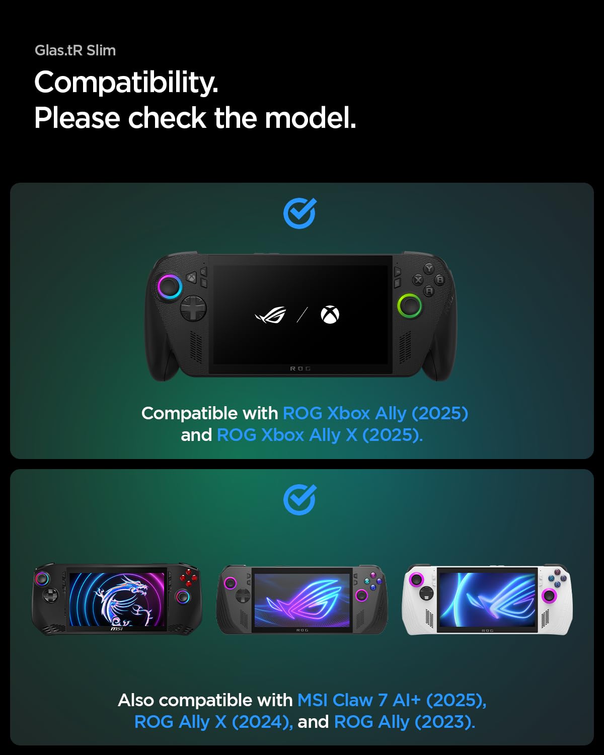 Spigen Tempered Glass Screen Protector [GlasTR Slim] designed for Rog Xbox Ally/Xbox Ally X/Asus Rog Ally/Ally X/MSI Claw 7 AI+ (7 inch) - 2 Pack - 2