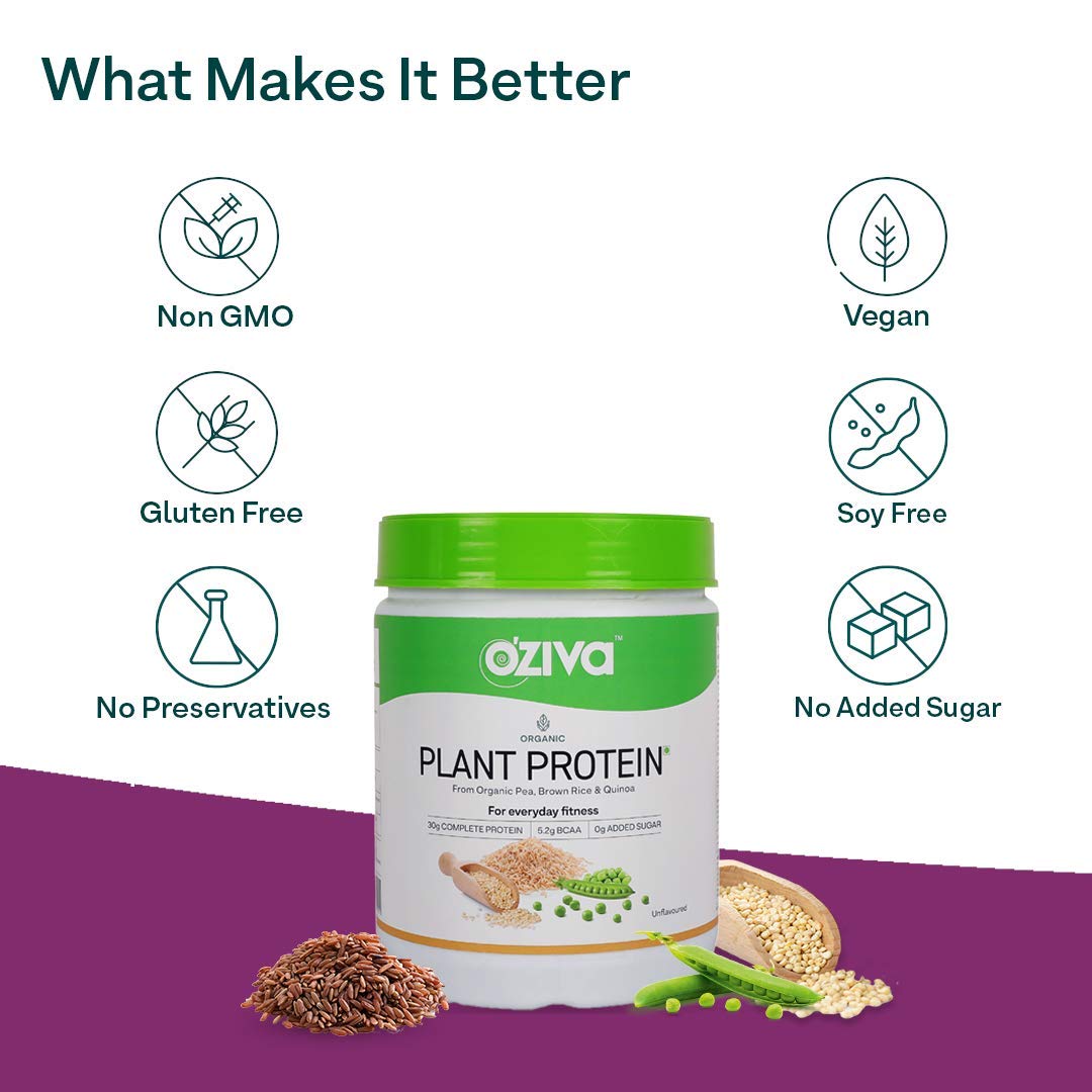Buy OZiva Organic Plant Protein, 500g, for Men & Women 30g Complete