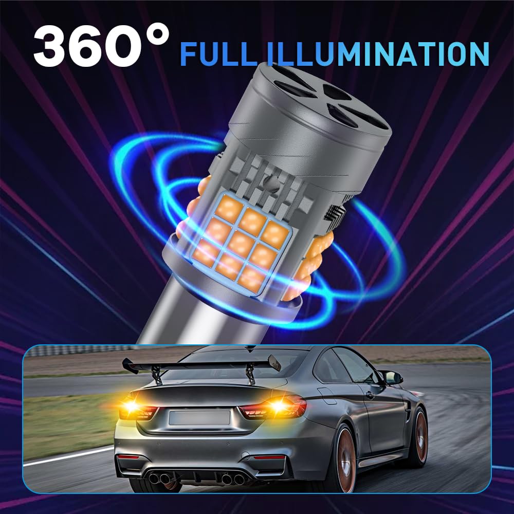 1156 BAU15S Lampadina LED con Ventola, Senza Errori CANBUS Anti Hyper Flash 600% di Luminosità 3000LM 28W Ambra 7507 1141 PY21W LED per Indicatori di Direzione Anteriori e Posteriori-3 PZ
