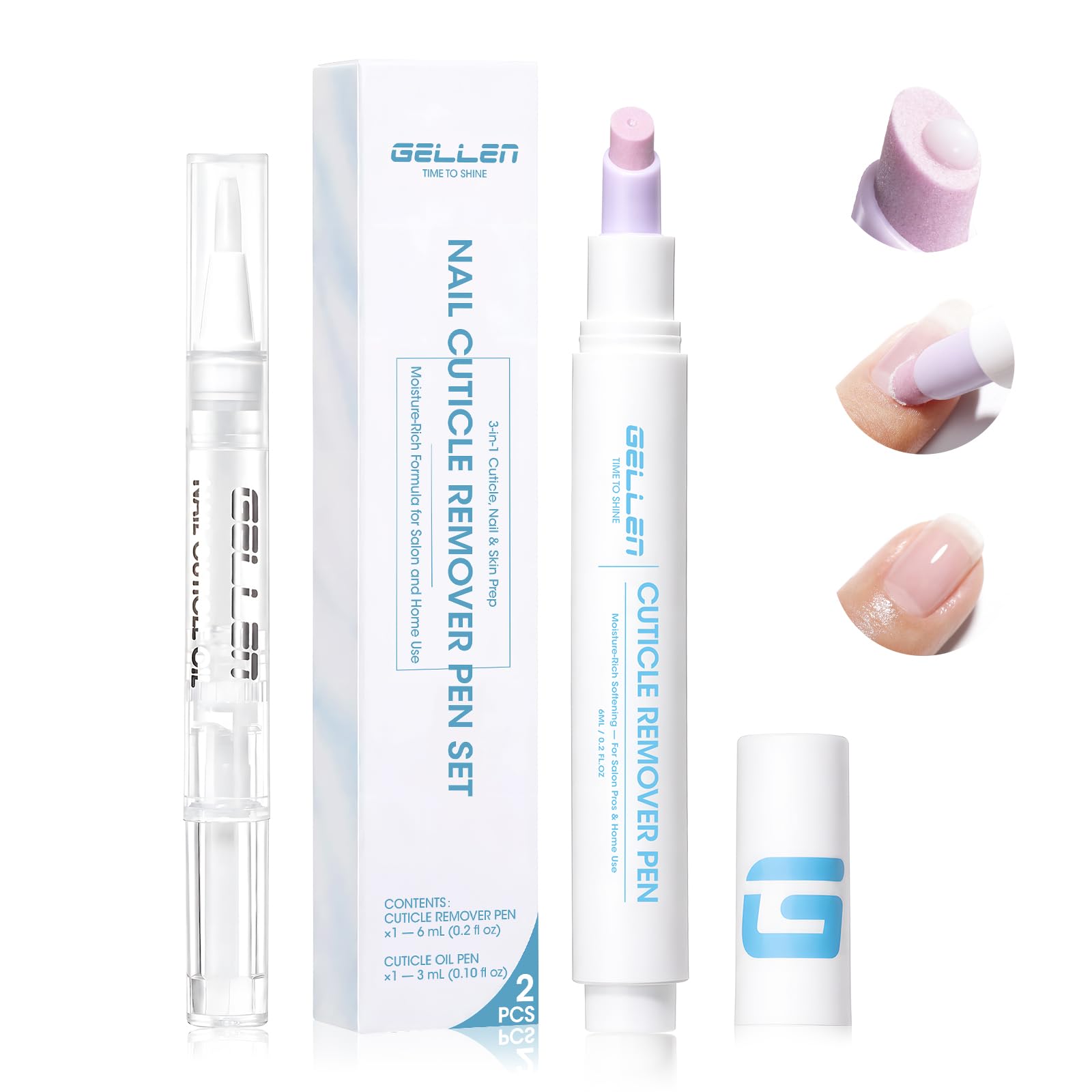 Gellen 3-in-1 Cuticle Remover Pen & Cuticle Oil Pen Set for Dry Rough Nails