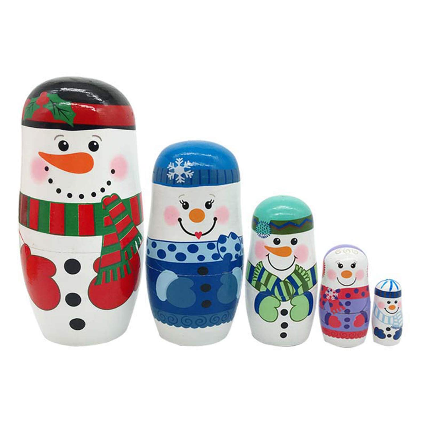 雪だるま マトリョーシカ 人形 5層タイプ かわいい マトリョシカ ロシア 民芸品 クリスマス 飾り 玄関 リビング 置物 オブジェ 手作り 木製品  玩具 雑貨 クリスマ スプレゼント おもちゃ ギフト 贈り物