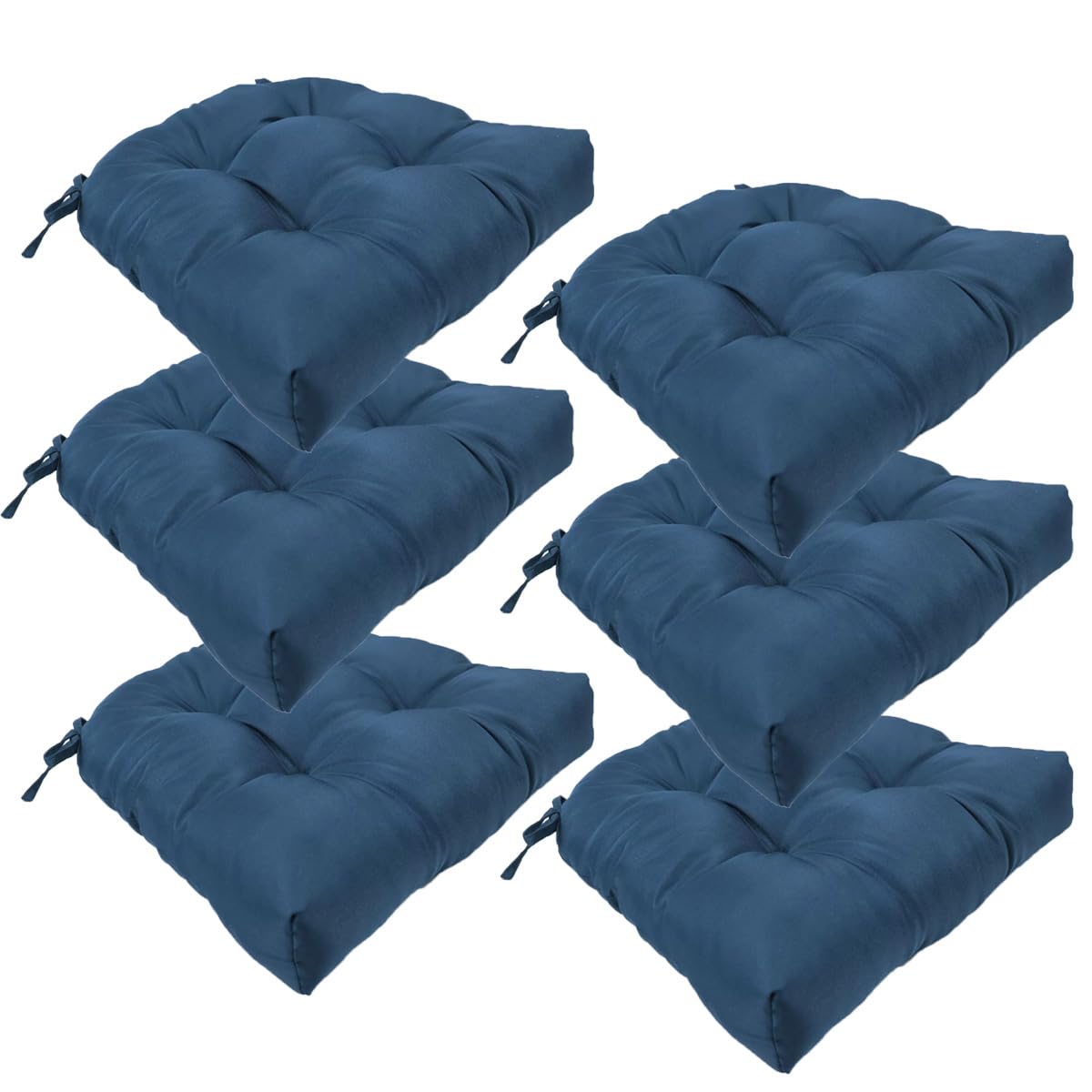 Cojines de terraza y comedor azul marino con lazos, pack de 6 asientos para jardín y cocina